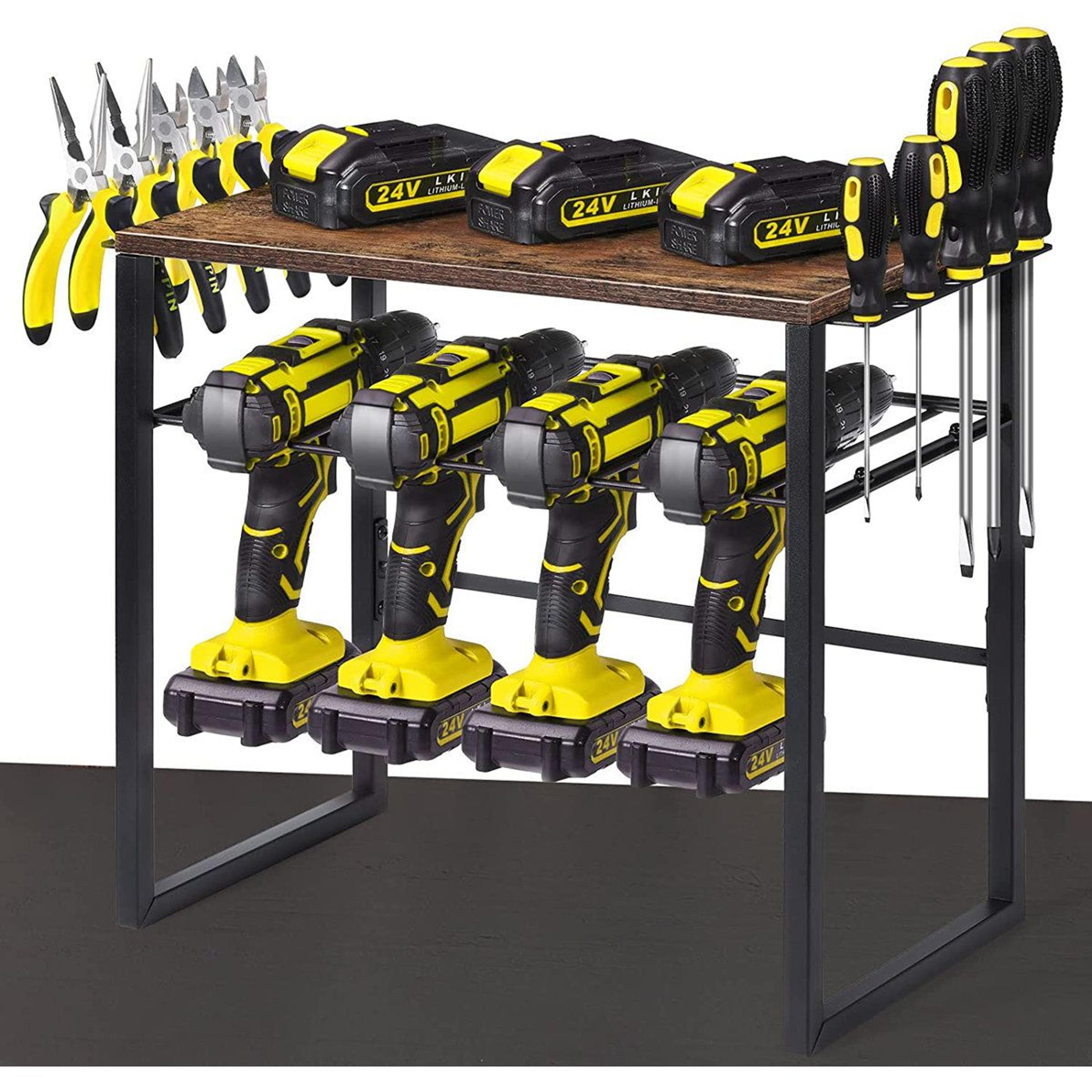 wall mounted power tool organizer and heavy duty garage storage rack