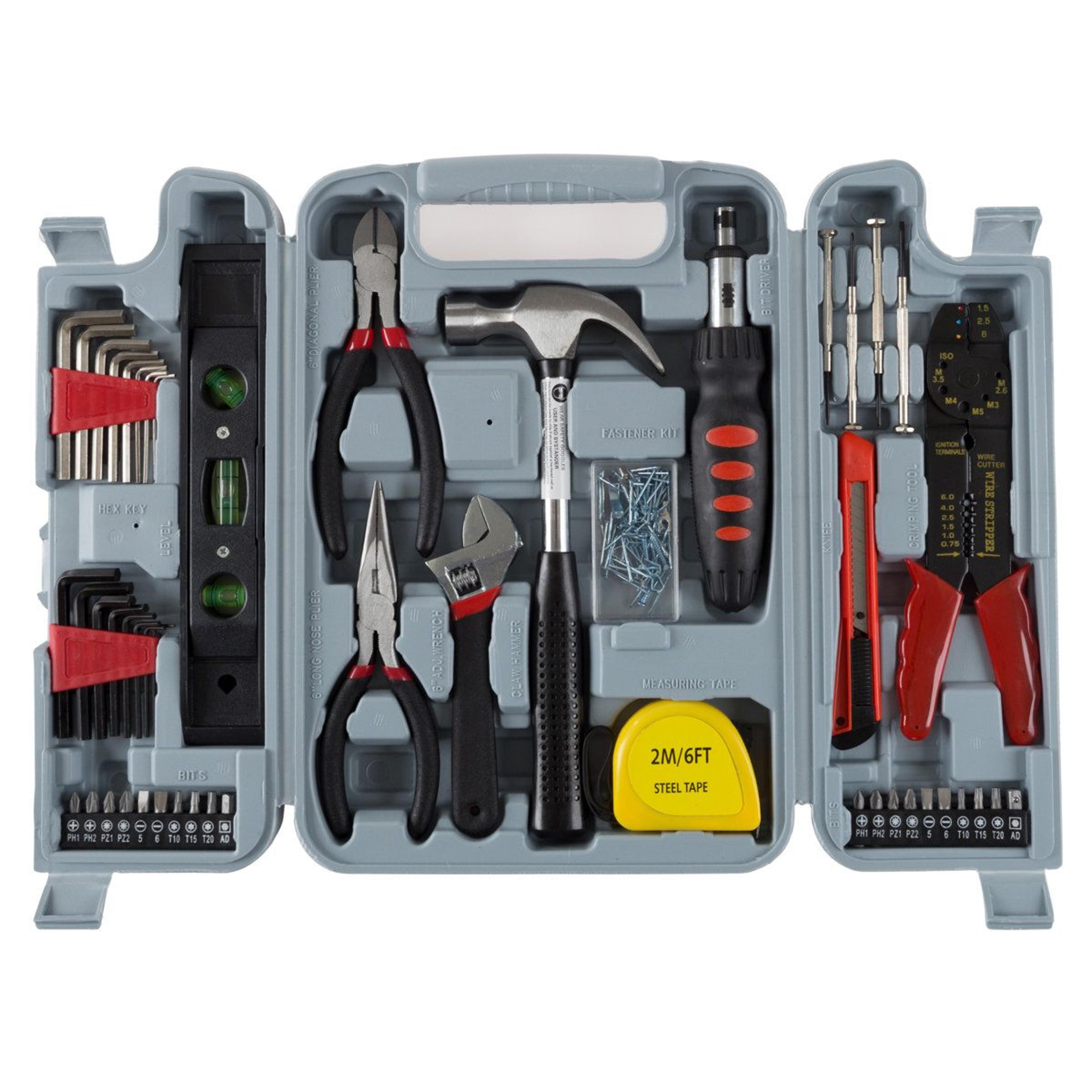 stalwart 130 piece home tool kit and portable storage case