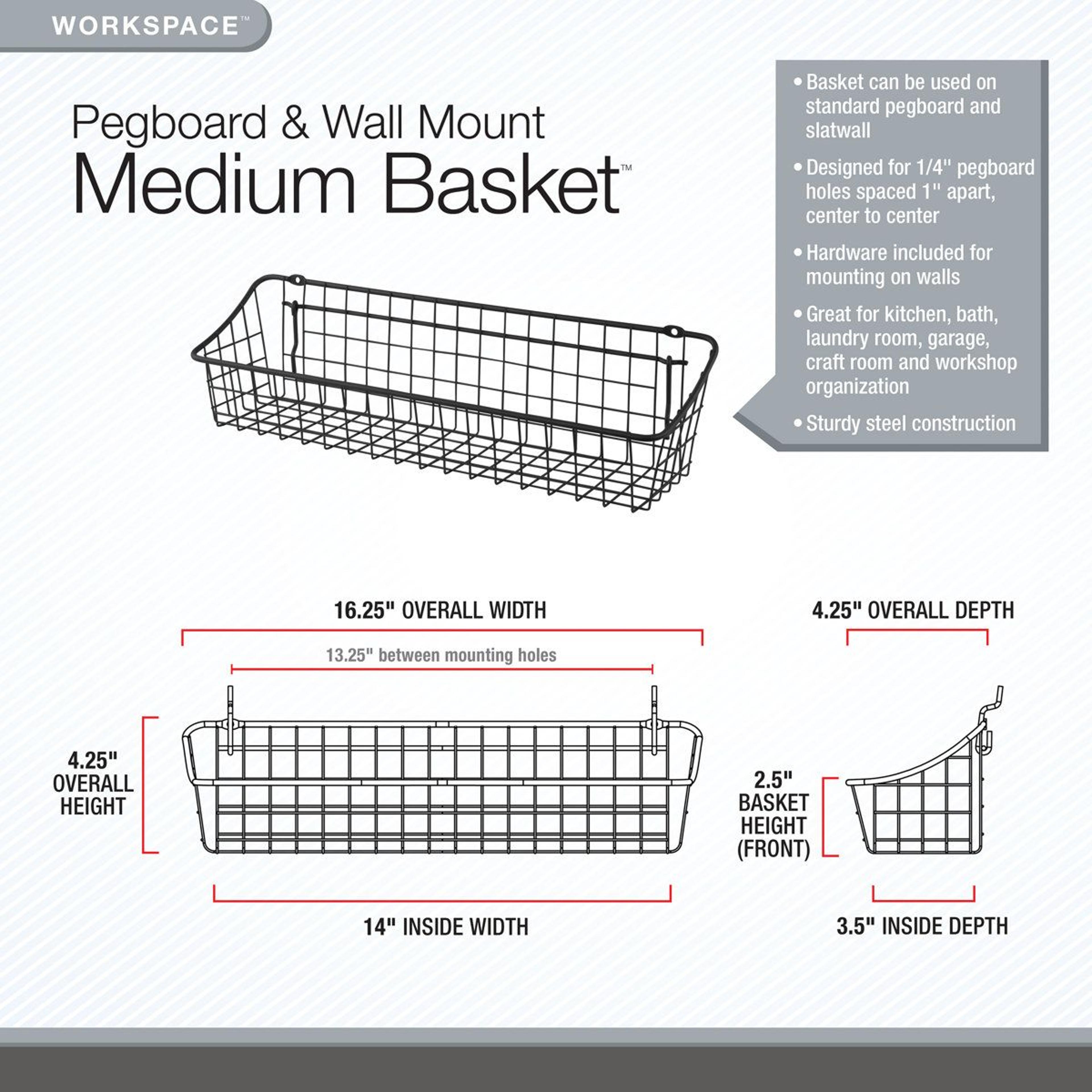 Risingsun Heavy Duty Steel Pegboard Basket And Storage Bin 7