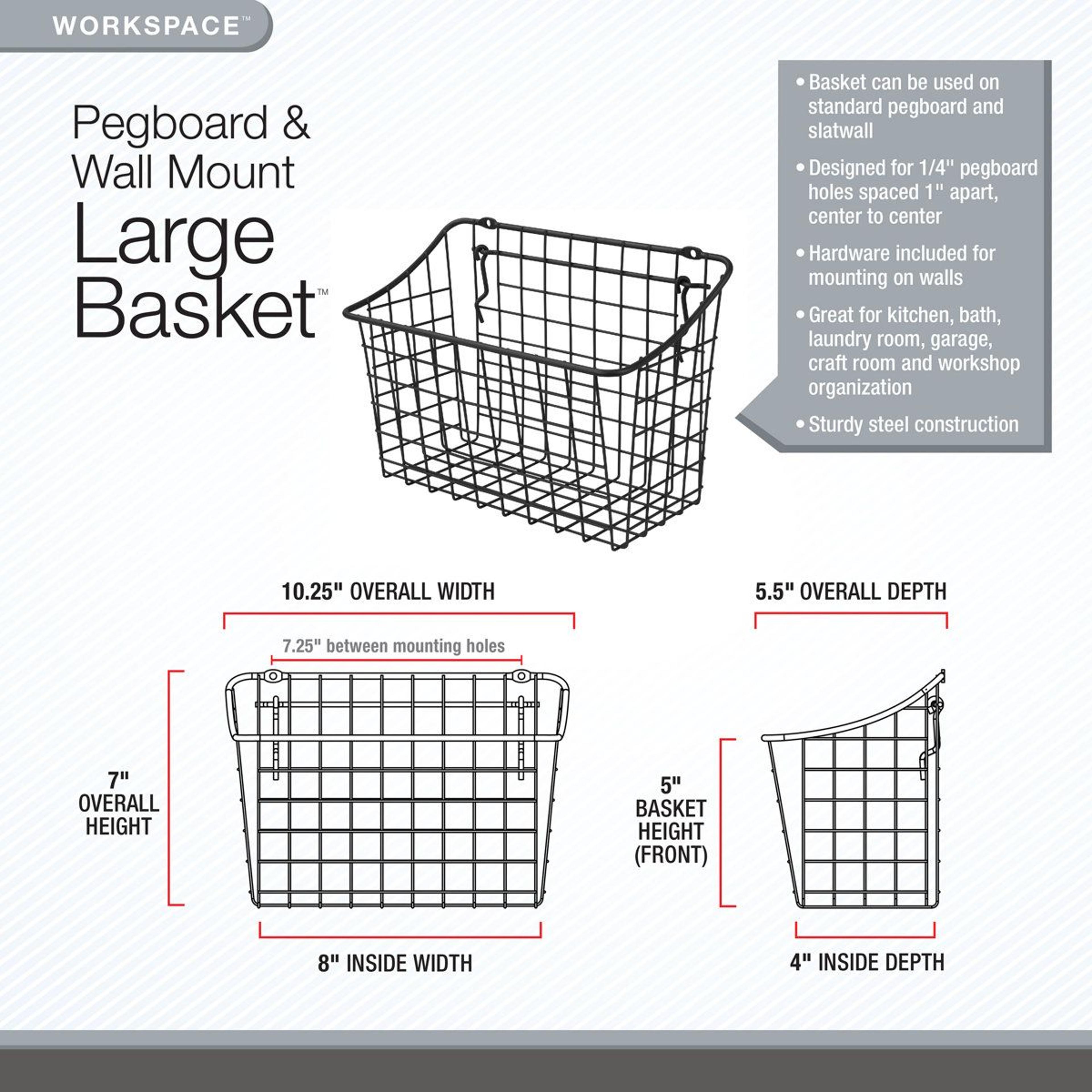 Heavy Duty Wire Pegboard Storage Basket Wall Mount Organizer 8