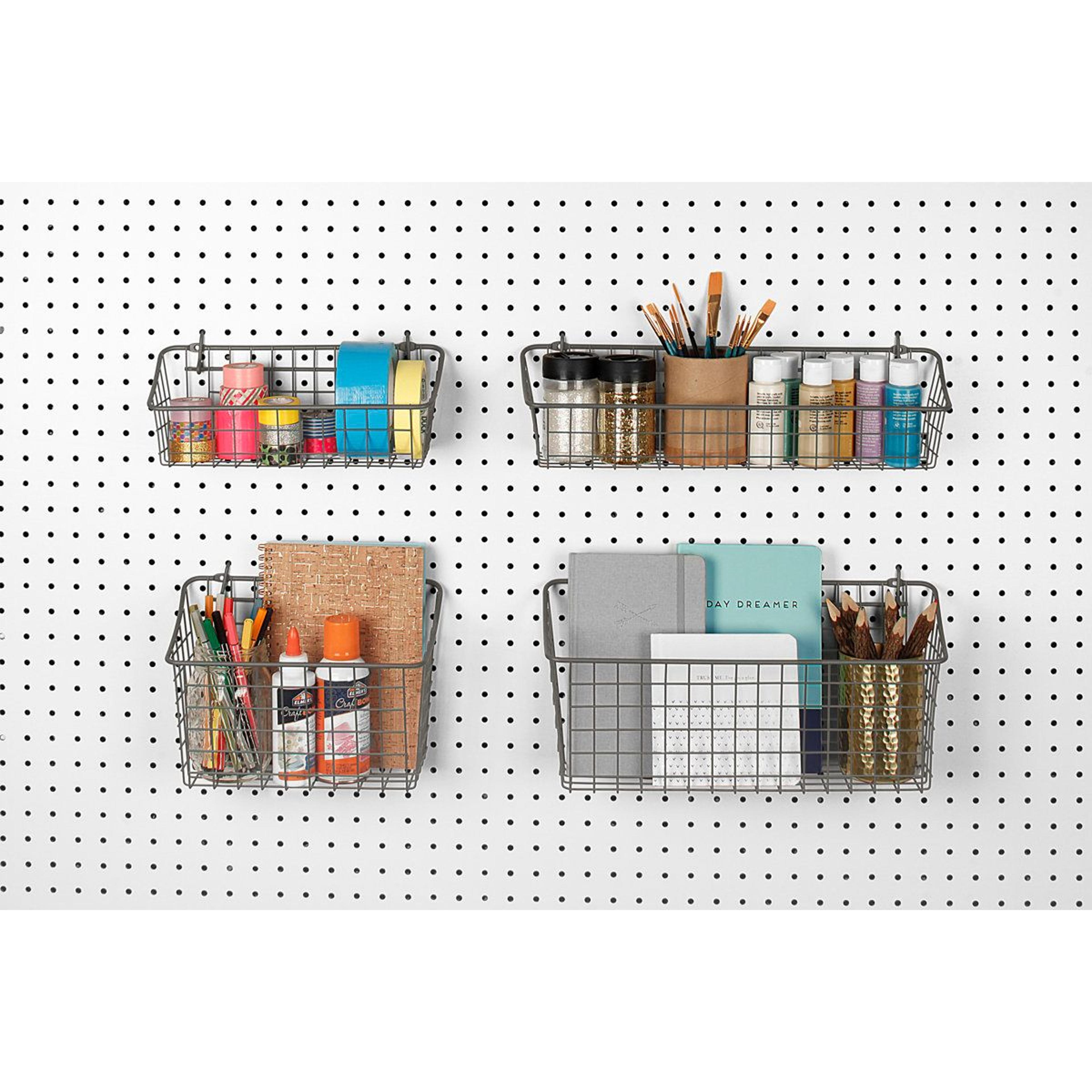 Heavy Duty Wire Pegboard Storage Basket Wall Mount Organizer 2