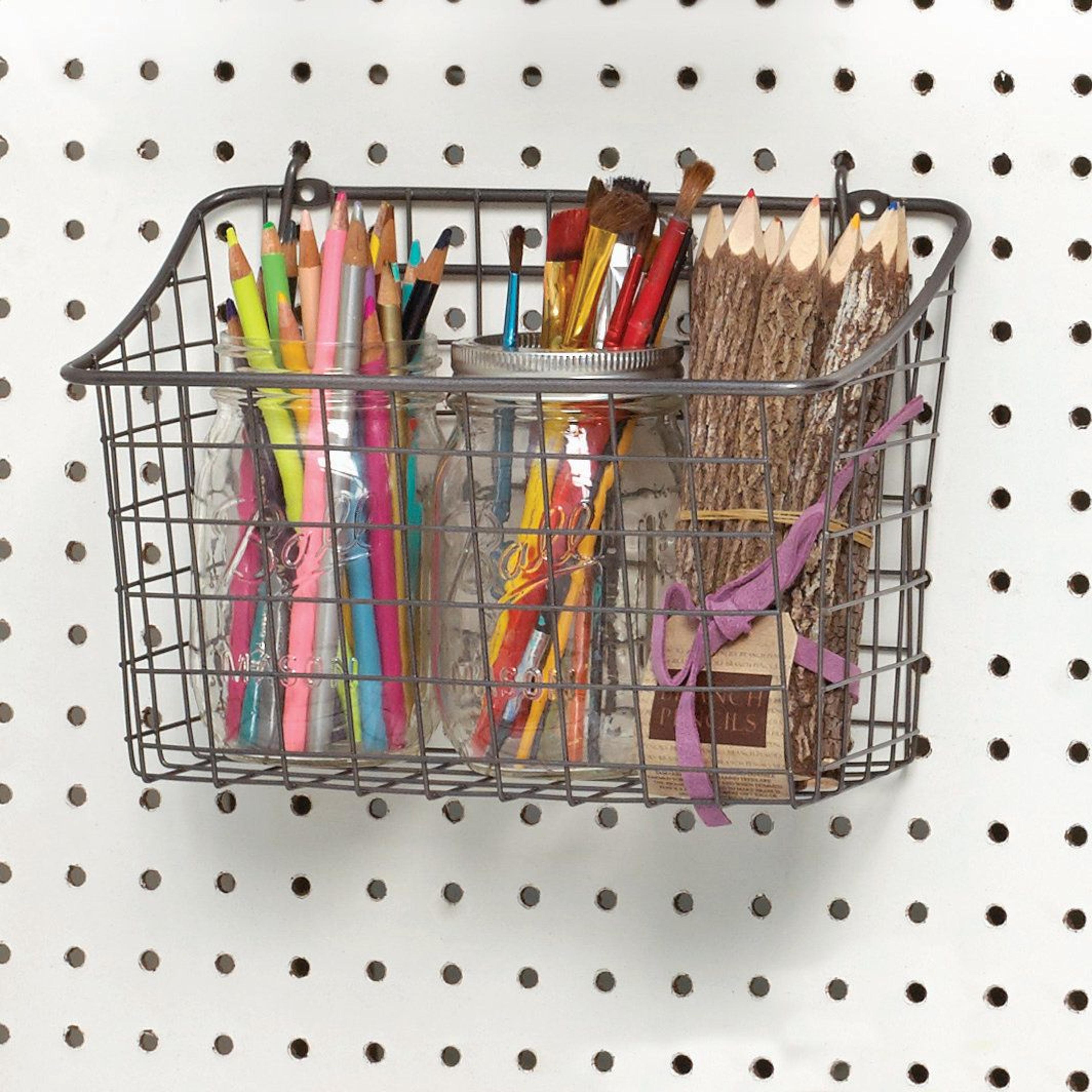 Heavy Duty Wire Pegboard Storage Basket Wall Mount Organizer 7