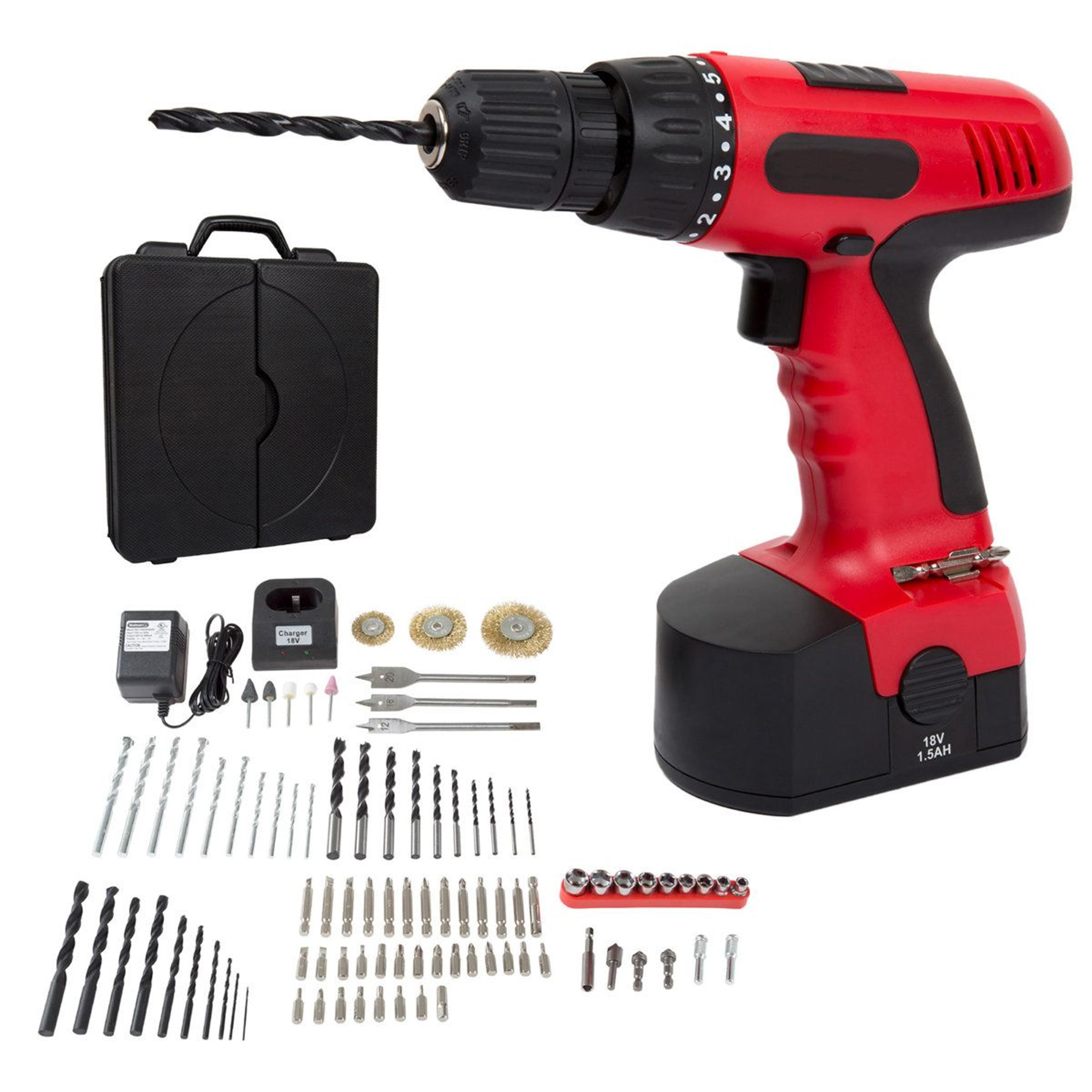 89 Piece Cordless Power Drill Set Red 8