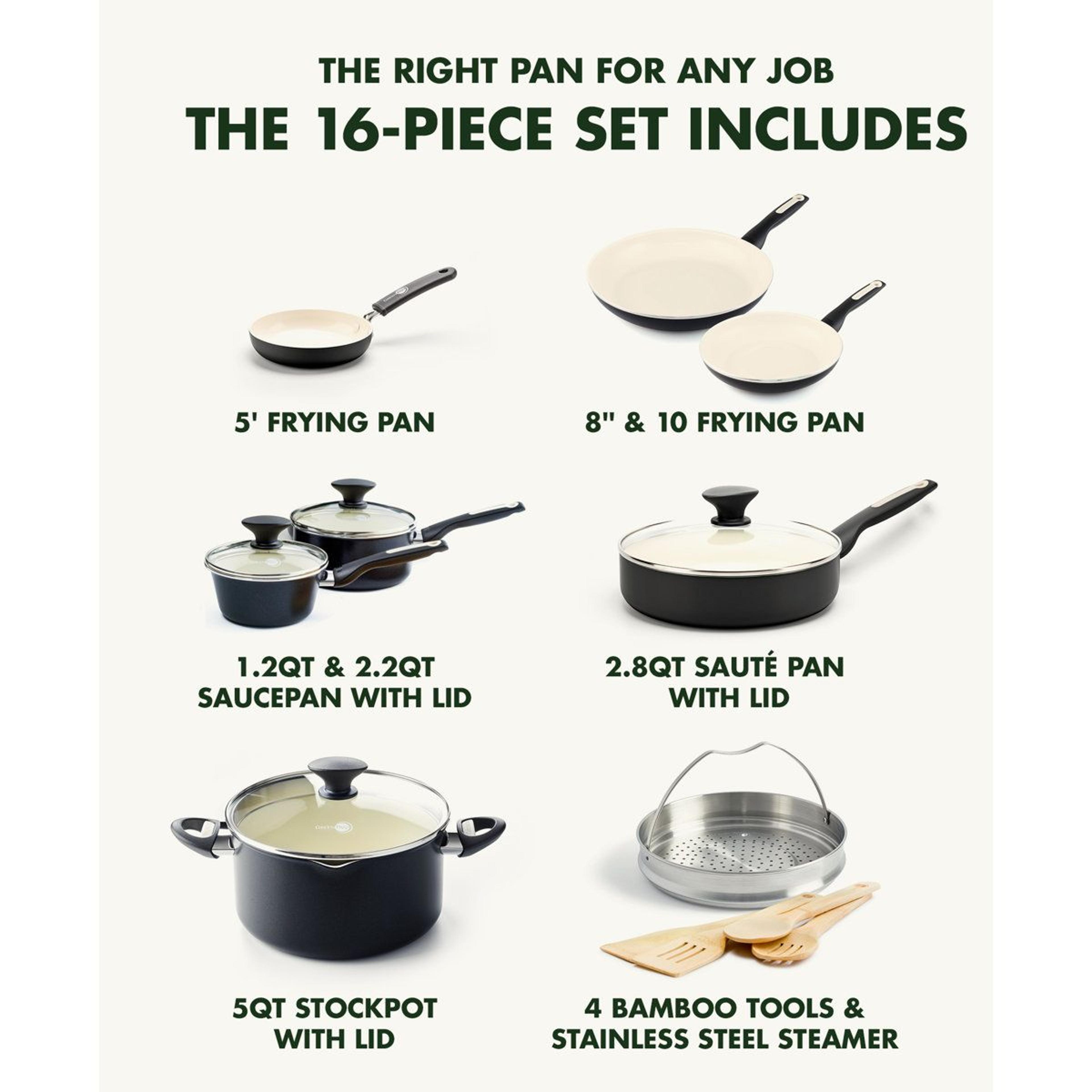 16 Piece Ceramic Nonstick Cookware Set PFAS Free Pots And Pans 8