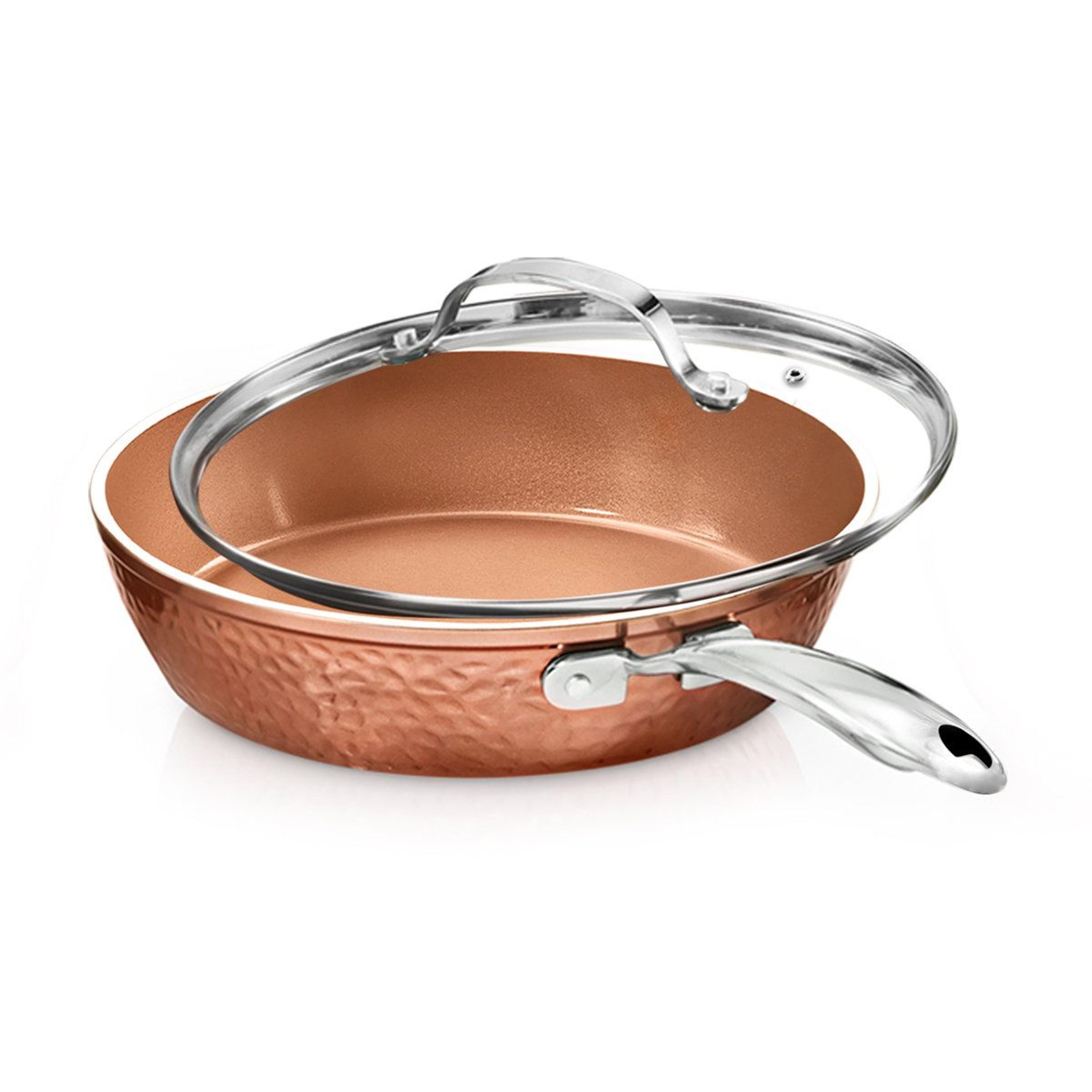 12 inch nonstick frying pan with lid hammered copper skillet oven safe cookware