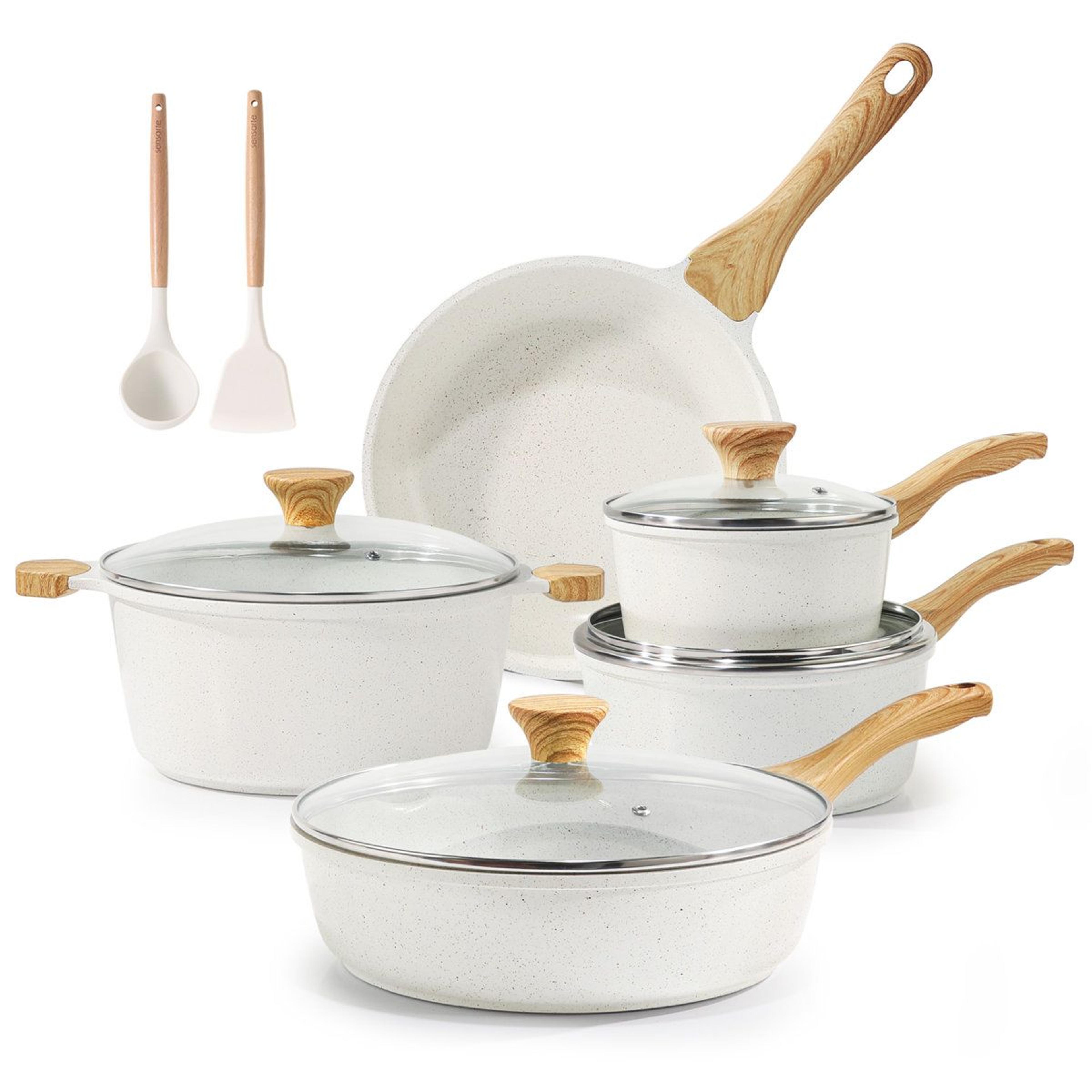 17 piece ceramic cookware set nonstick pots and pans induction compatible healthy cooking set