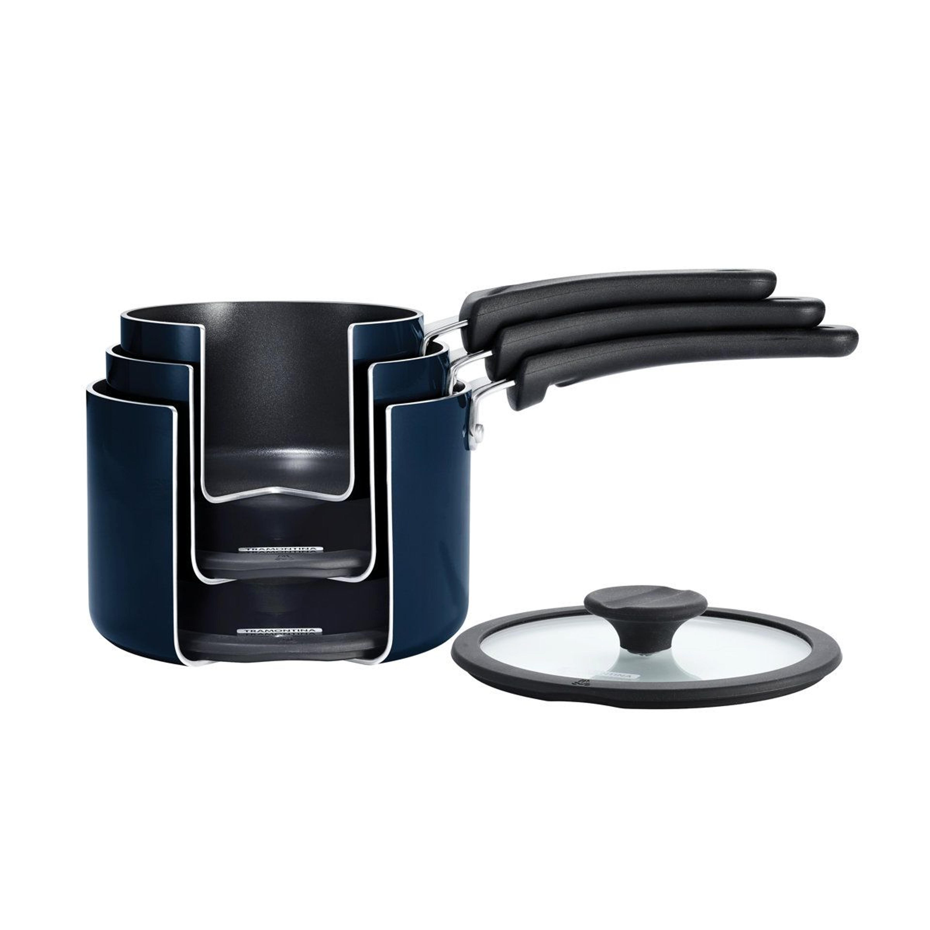 Space Saving 6 Piece Nonstick Saucepan Set With Glass Lids 1