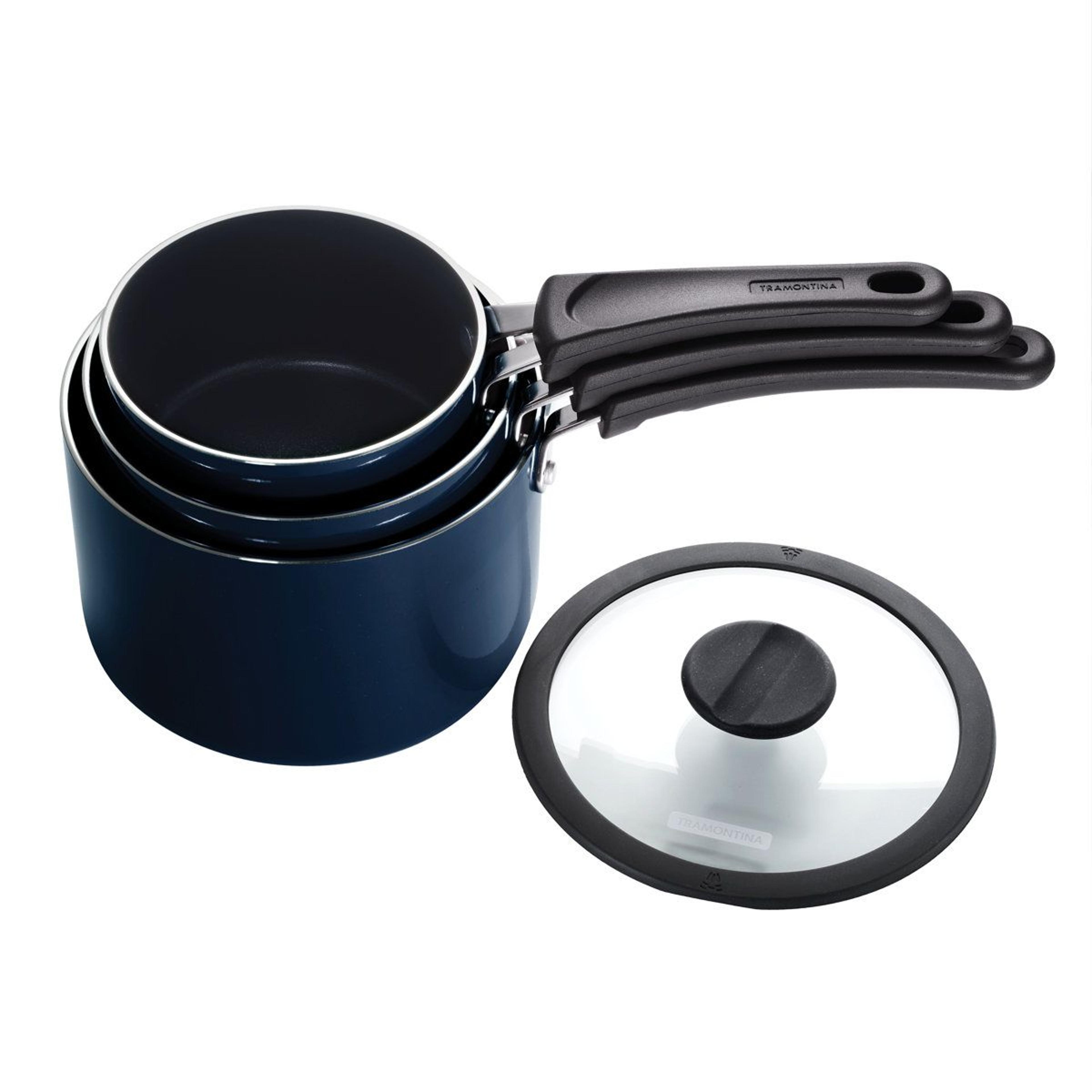 Space Saving 6 Piece Nonstick Saucepan Set With Glass Lids 12