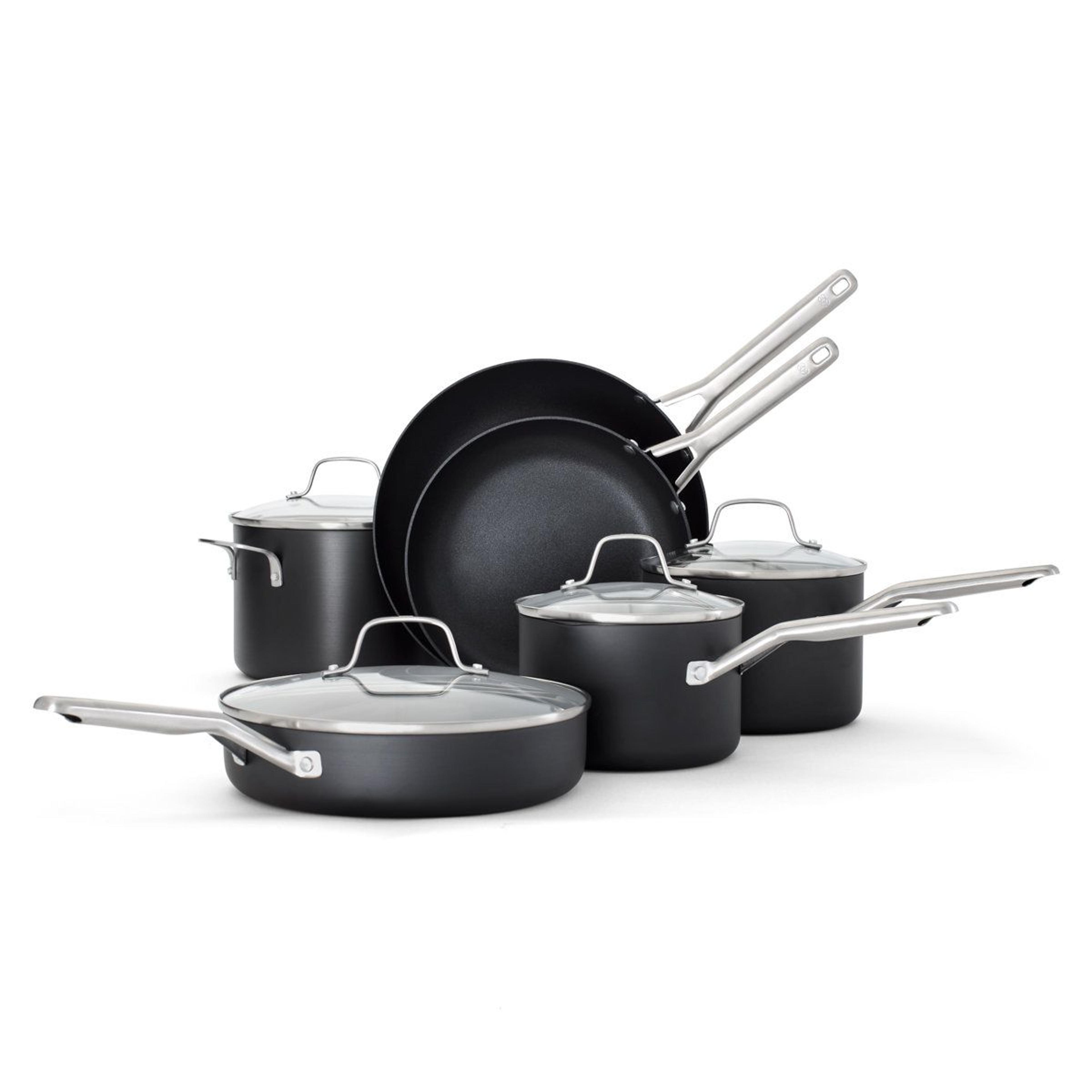hard anodized nonstick 10 piece cookware set with pots pans and glass lids