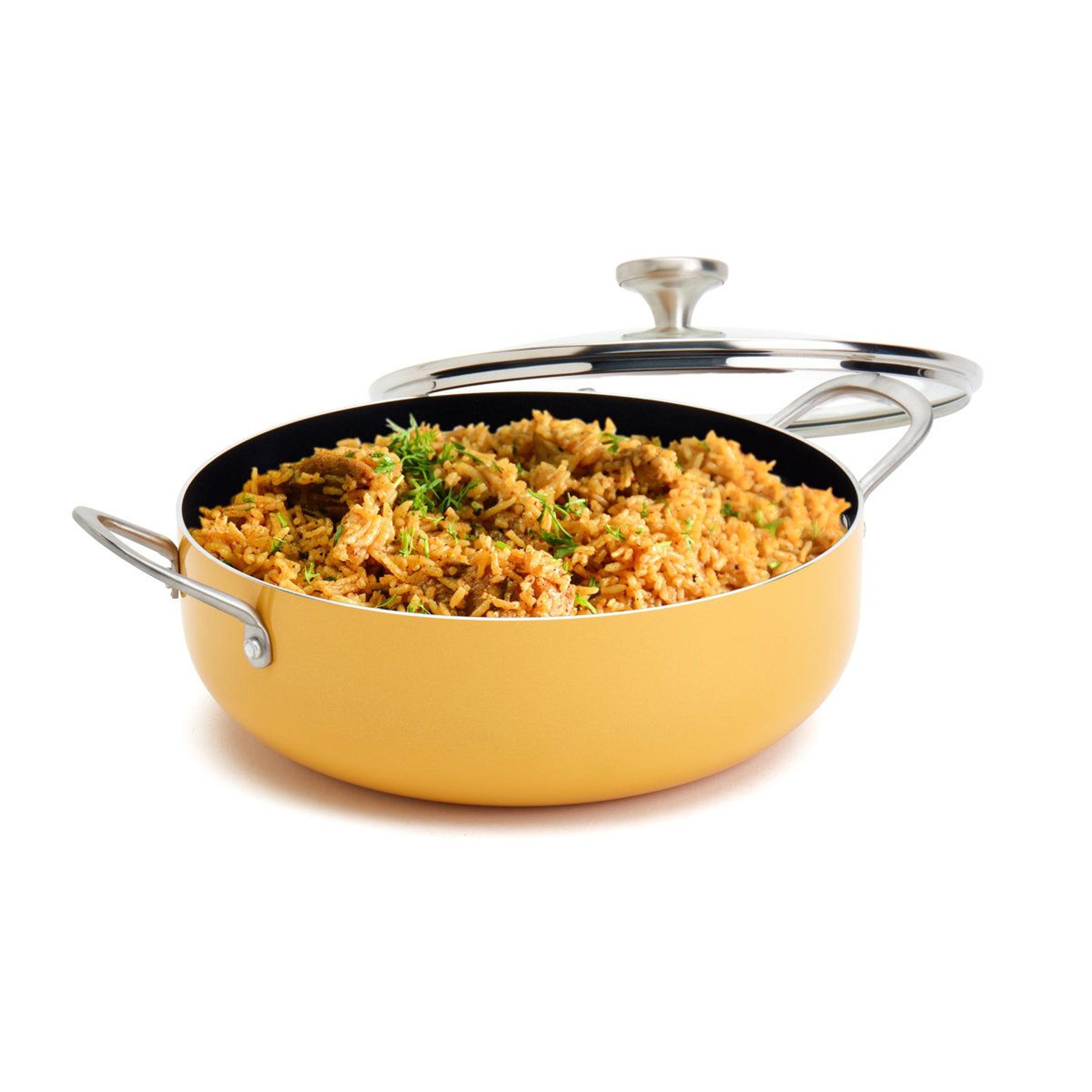 6 quart nonstick aluminum caldero saute pan with glass lid