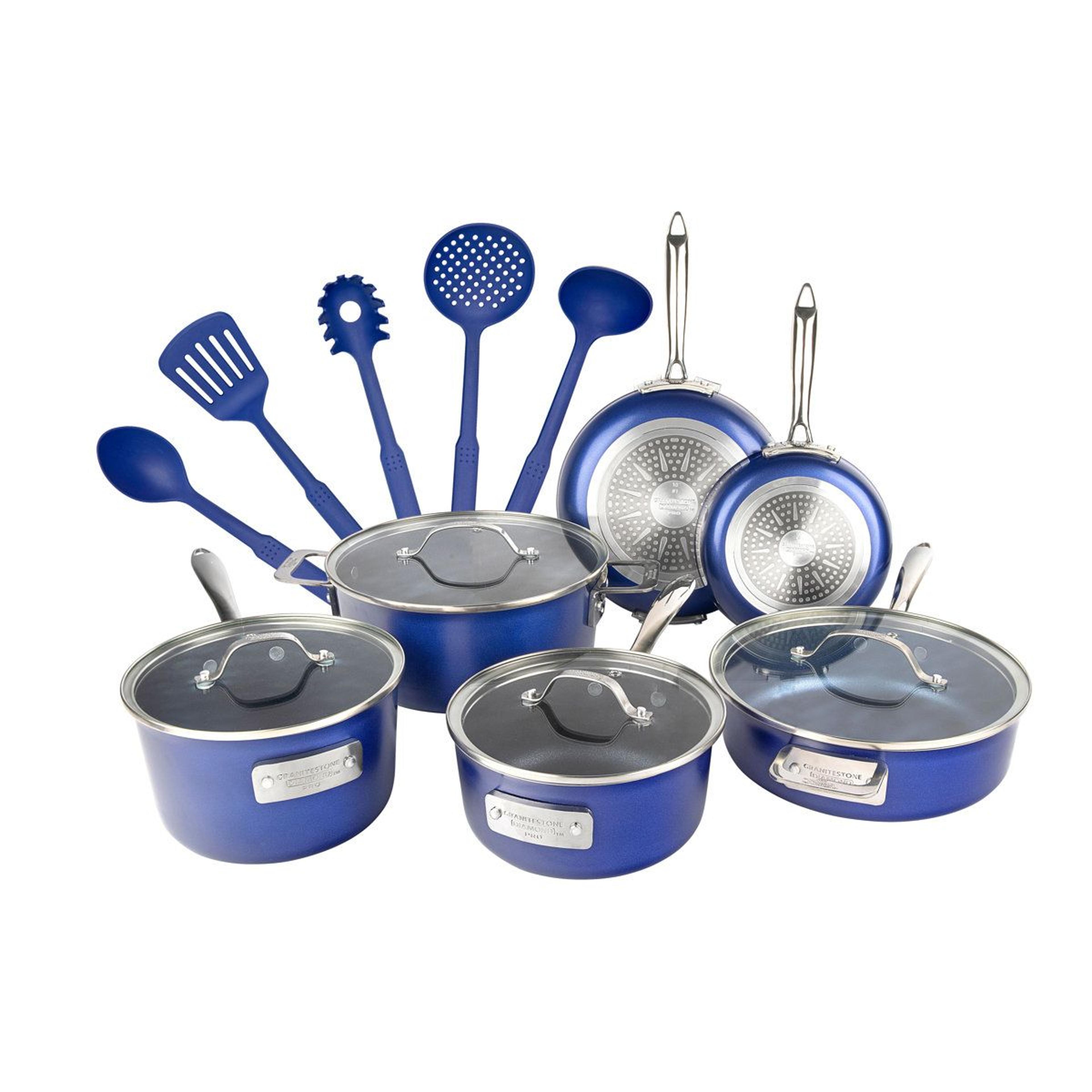 15 piece stackable nonstick cookware set with glass lids and cool touch handles