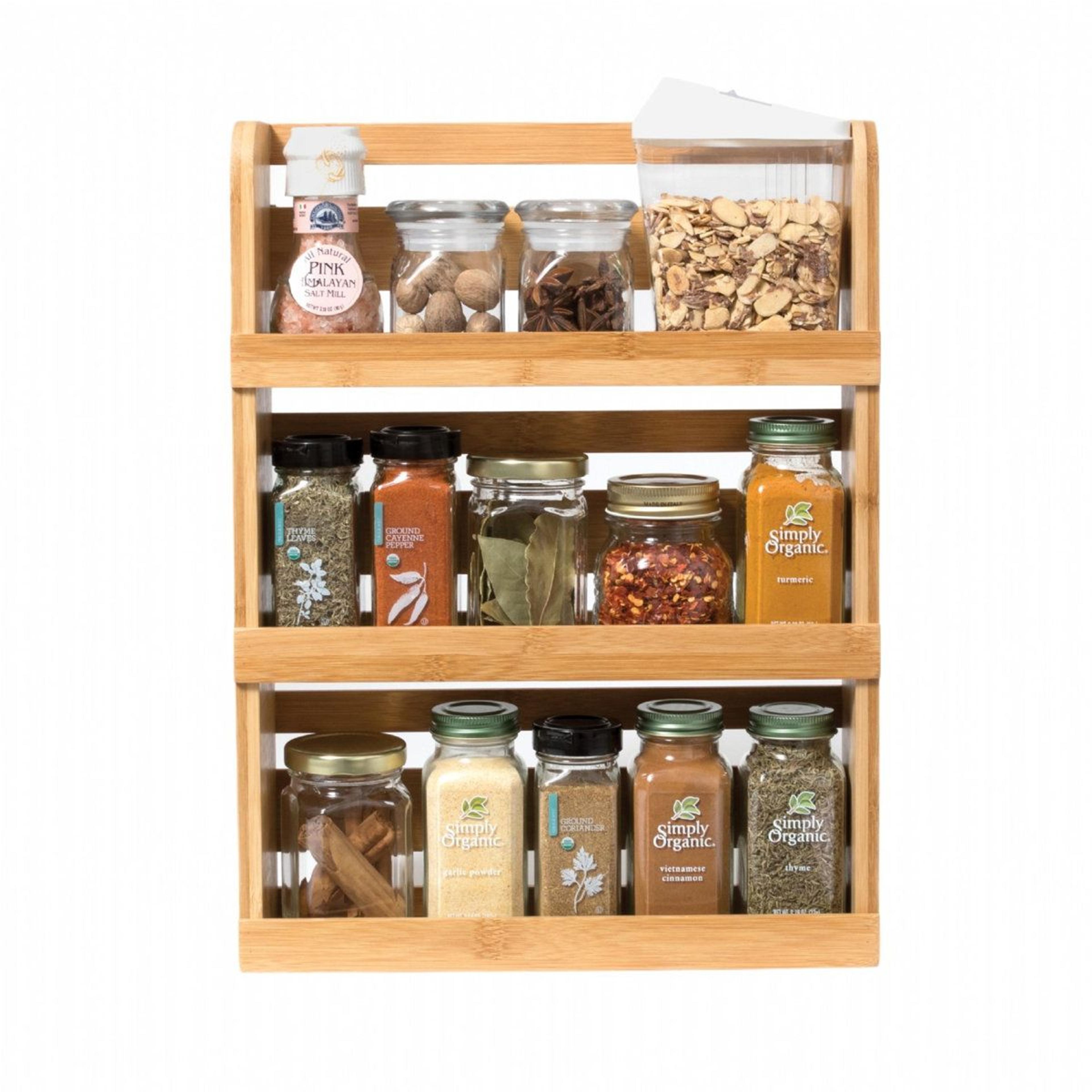 3 tier bamboo spice rack wall mount countertop kitchen organizer