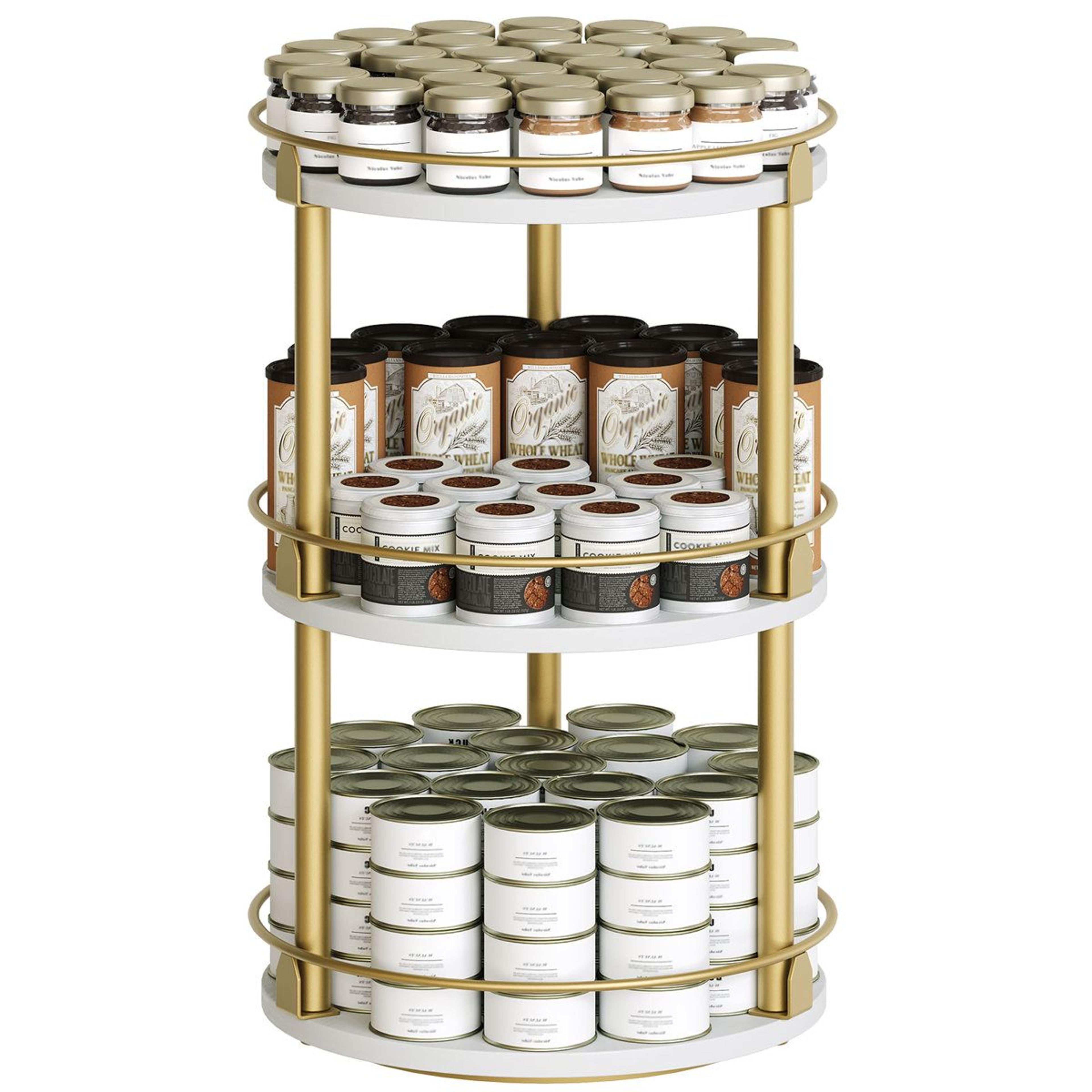3 tier lazy susan organizer rotating spice rack for cabinet and countertop