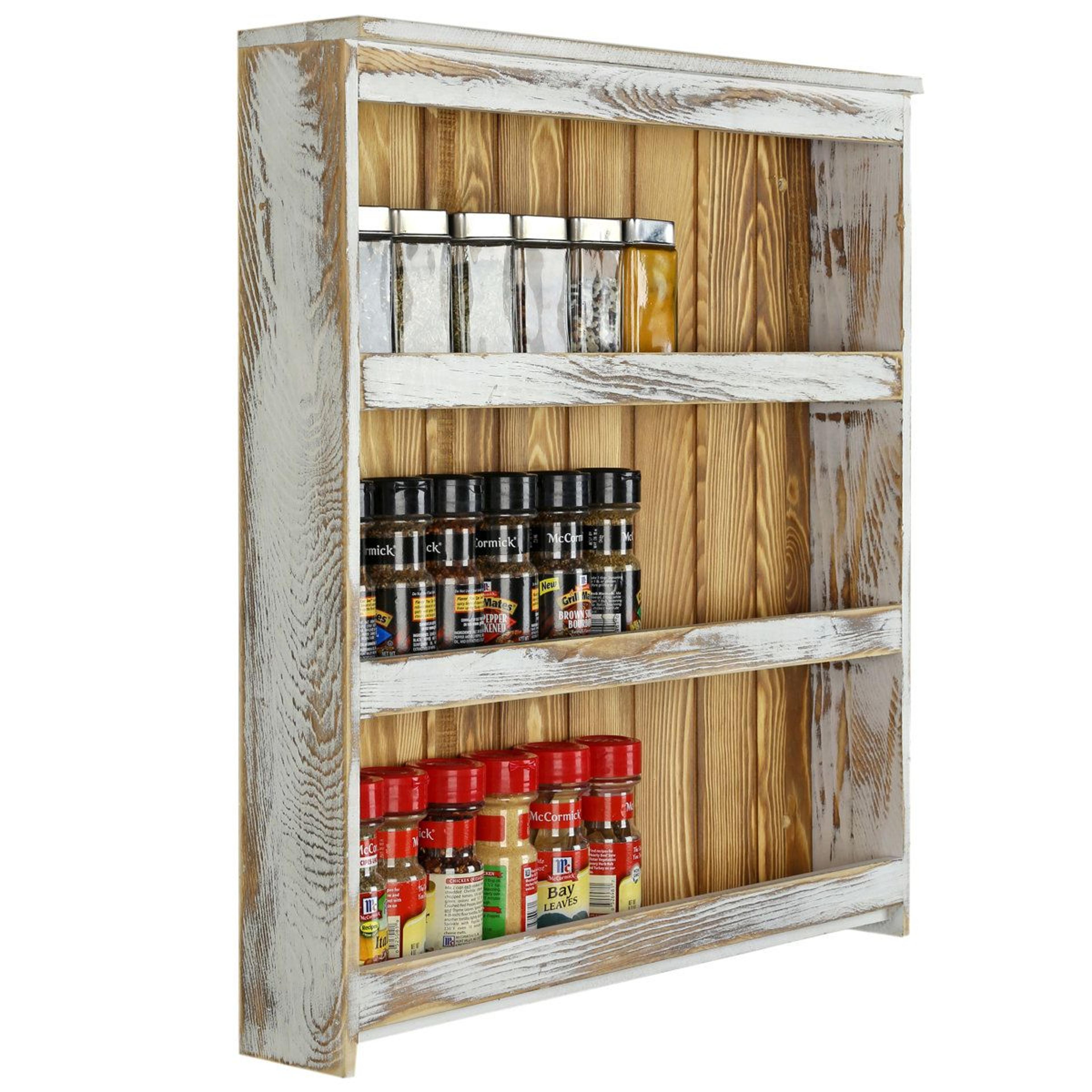 rustic 3 tier wall mounted wood spice rack kitchen organizer