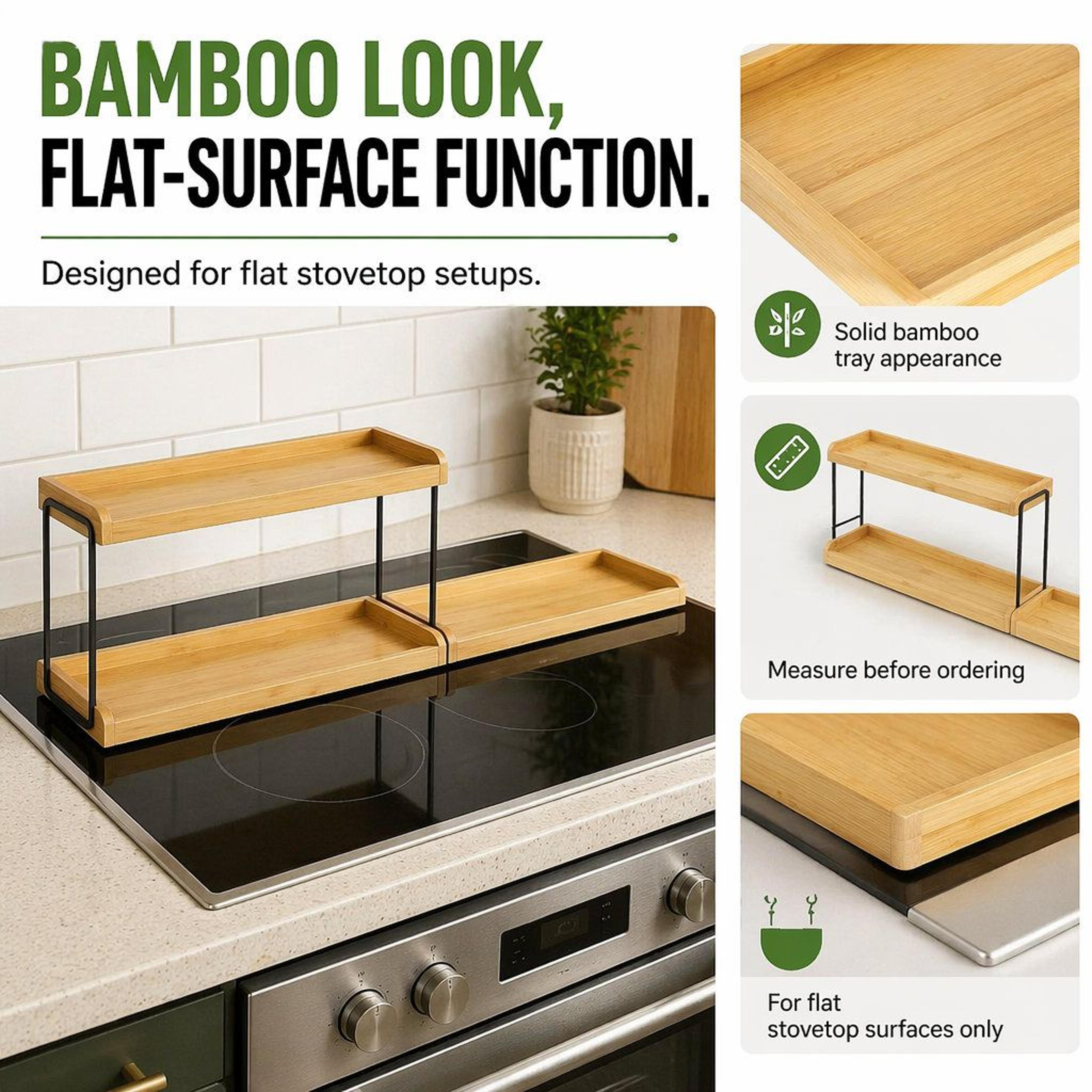 30 Inch Magnetic Stove Top Shelf Bamboo Spice Rack 2 Tier Kitchen Organizer 2