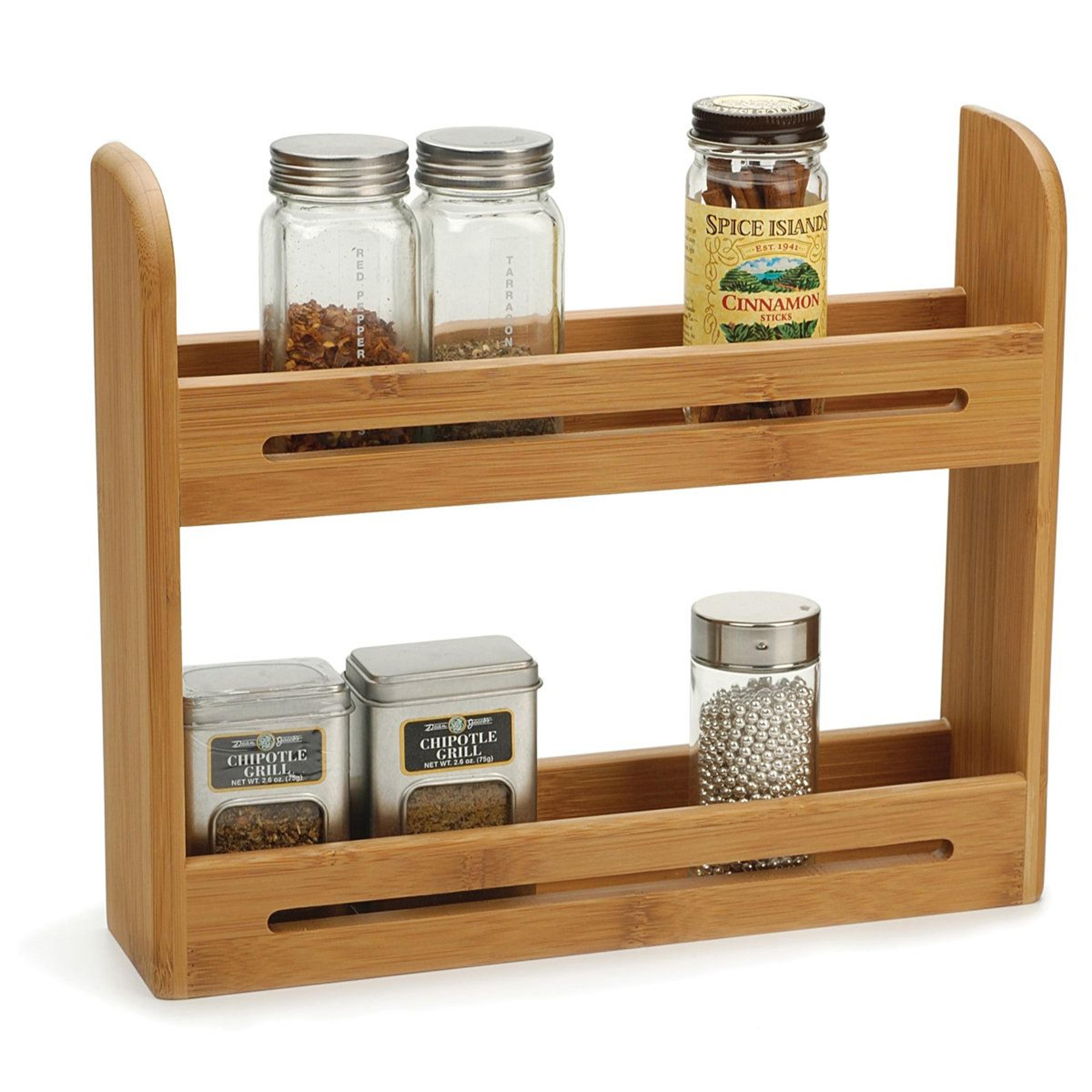 two tier bamboo spice rack freestanding kitchen counter organizer