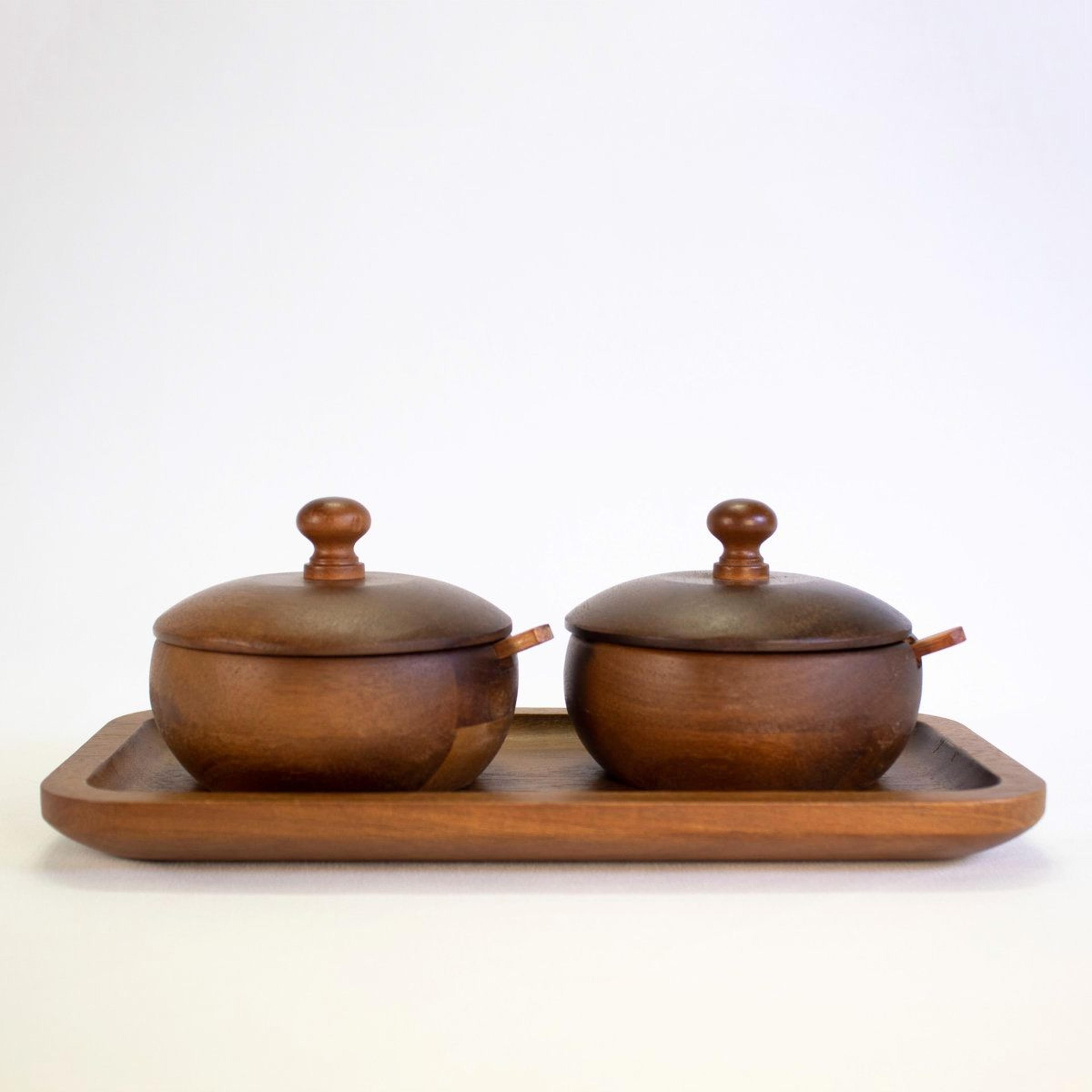 wood spice jar set with tray for stylish kitchen spice storage