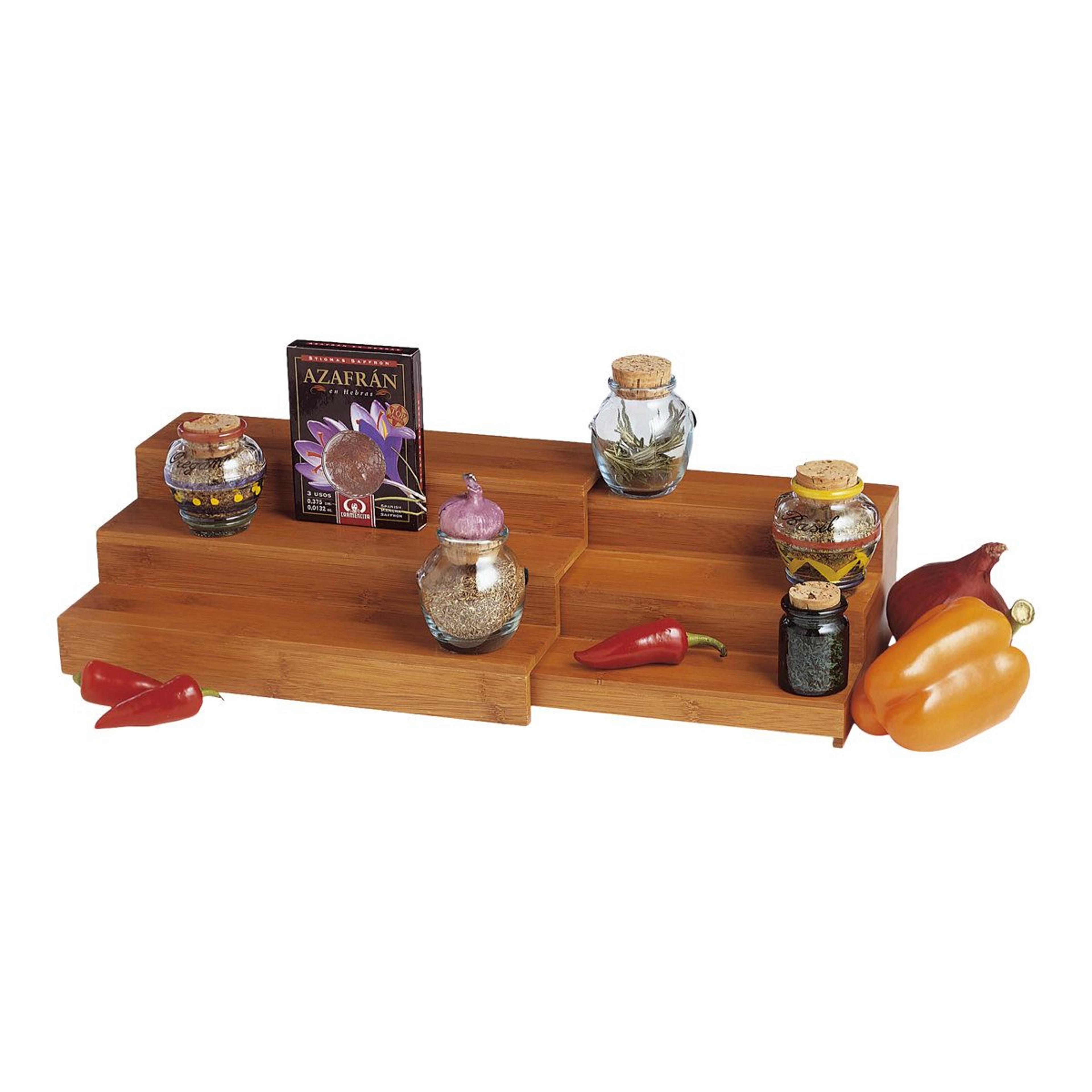 expandable bamboo spice rack adjustable kitchen cabinet organizer