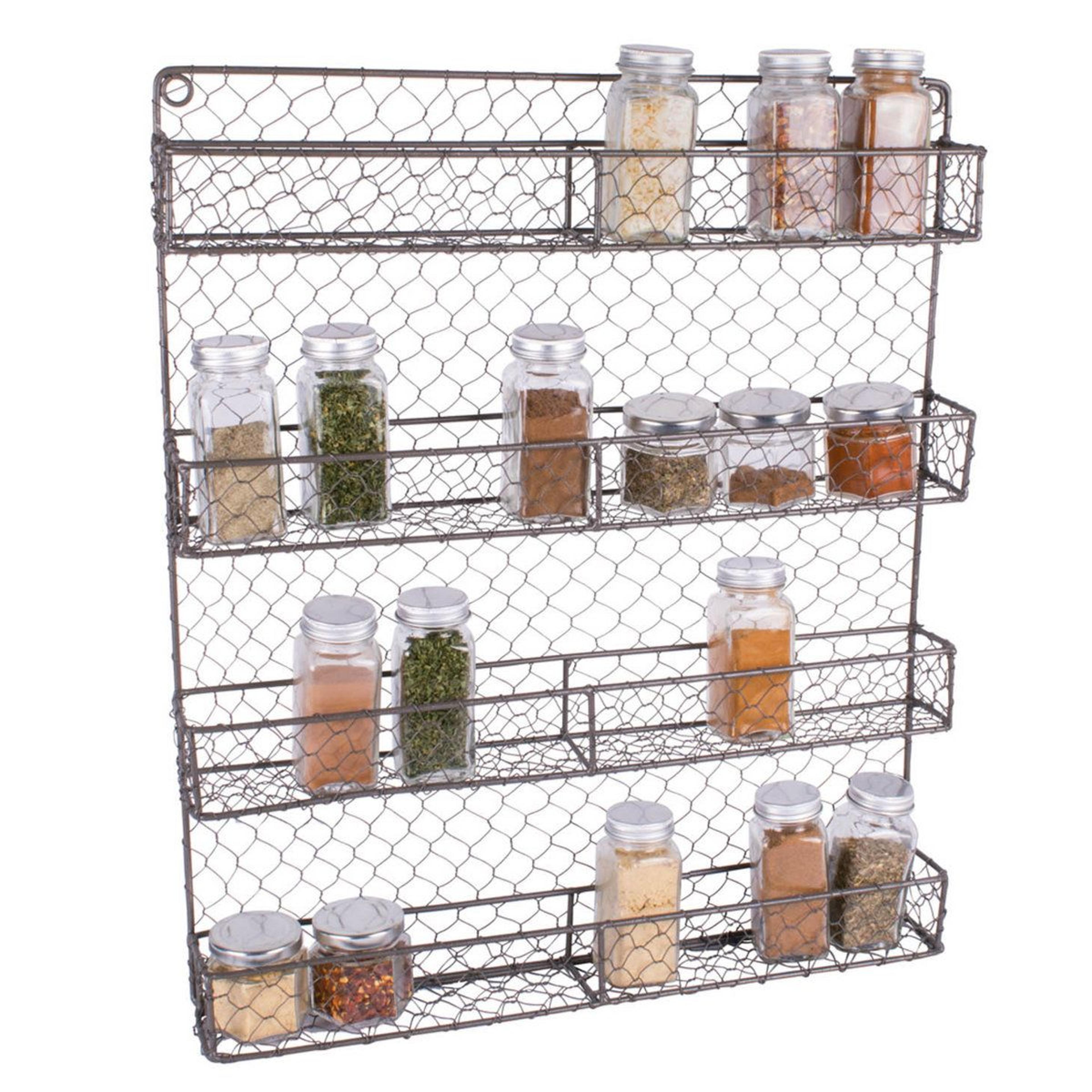 Rustic Wall Mounted Spice Rack 36 Jar Metal Kitchen Pantry Organizer 5