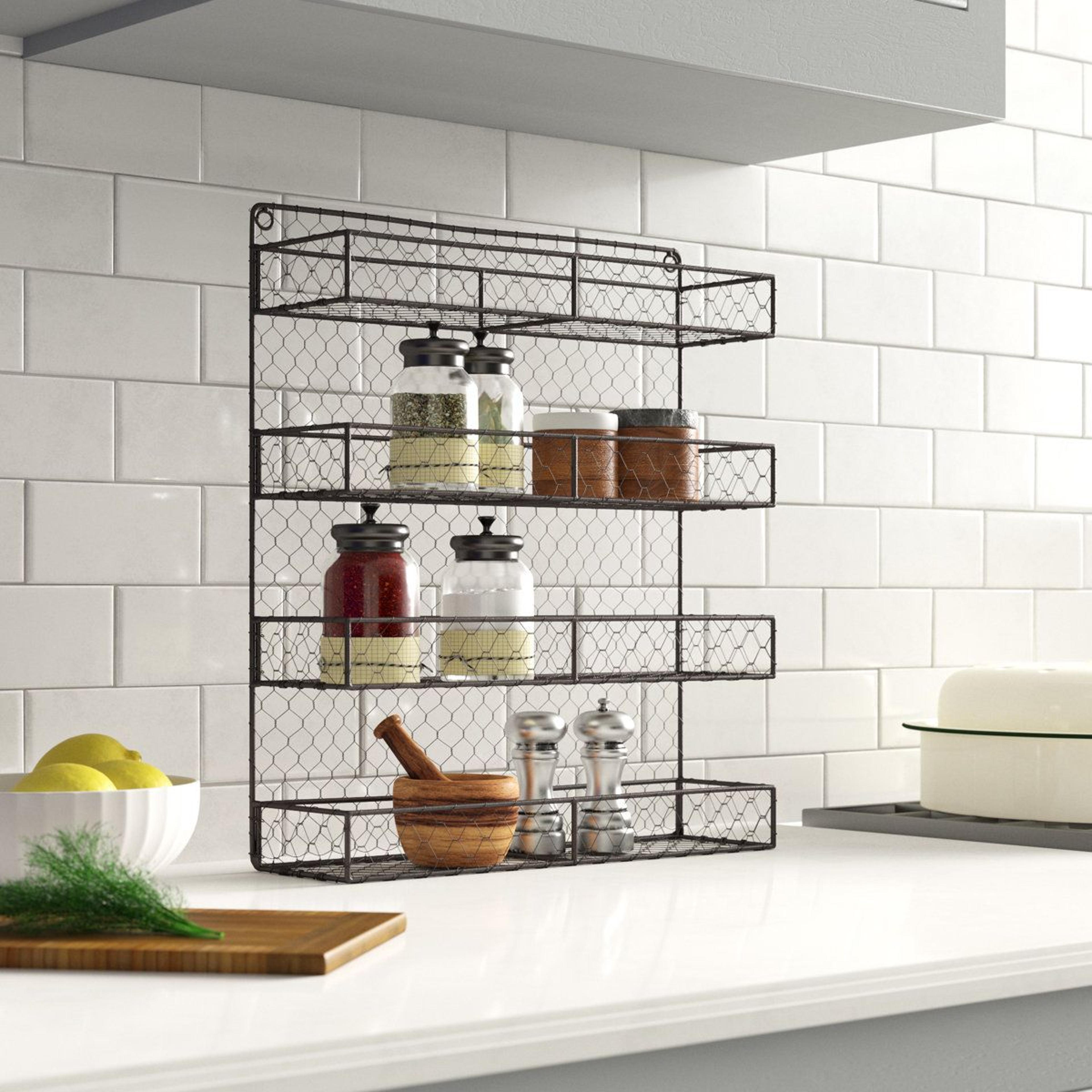 Rustic Wall Mounted Spice Rack 36 Jar Metal Kitchen Pantry Organizer 3