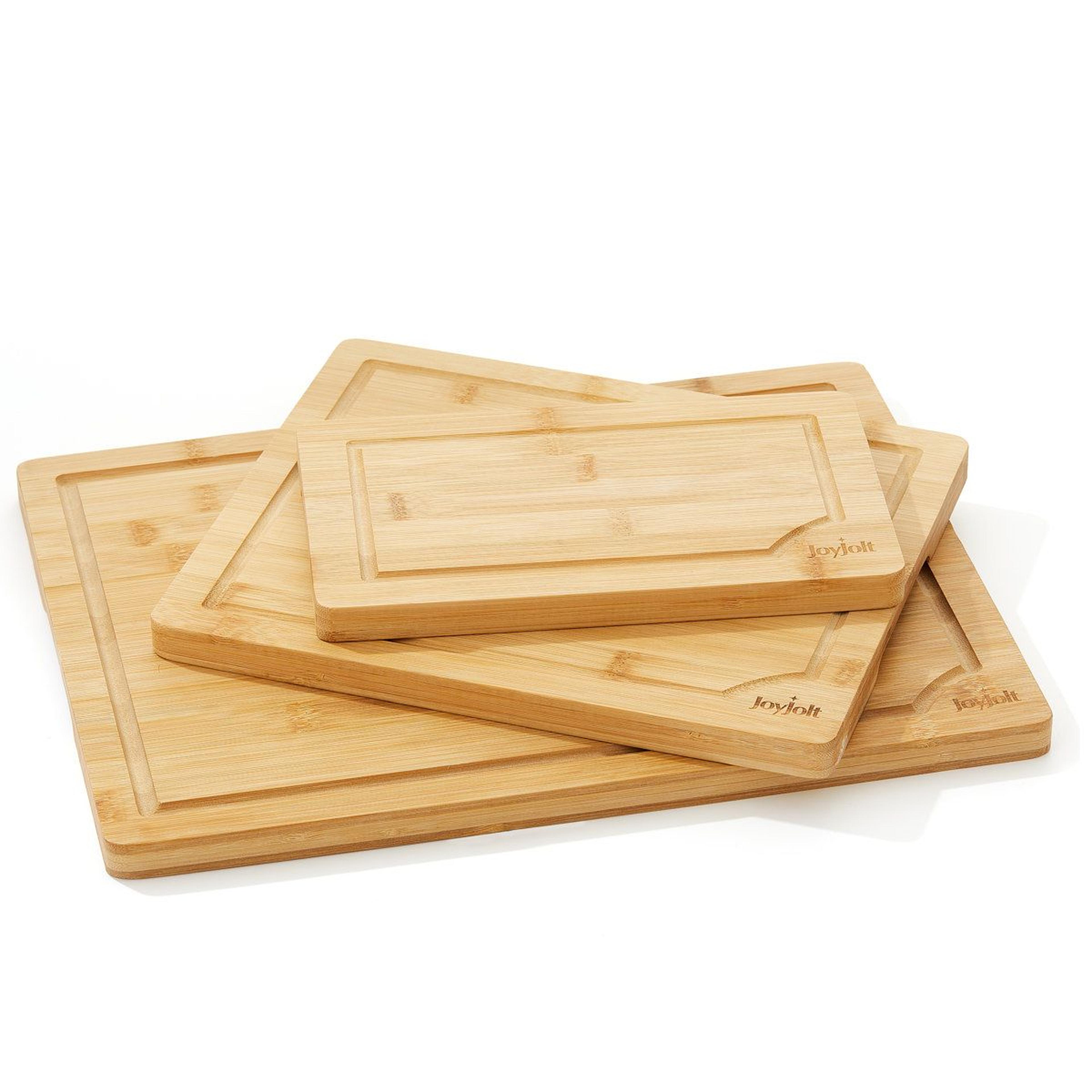 3 piece bamboo cutting board set with juice groove for chopping serving and food prep