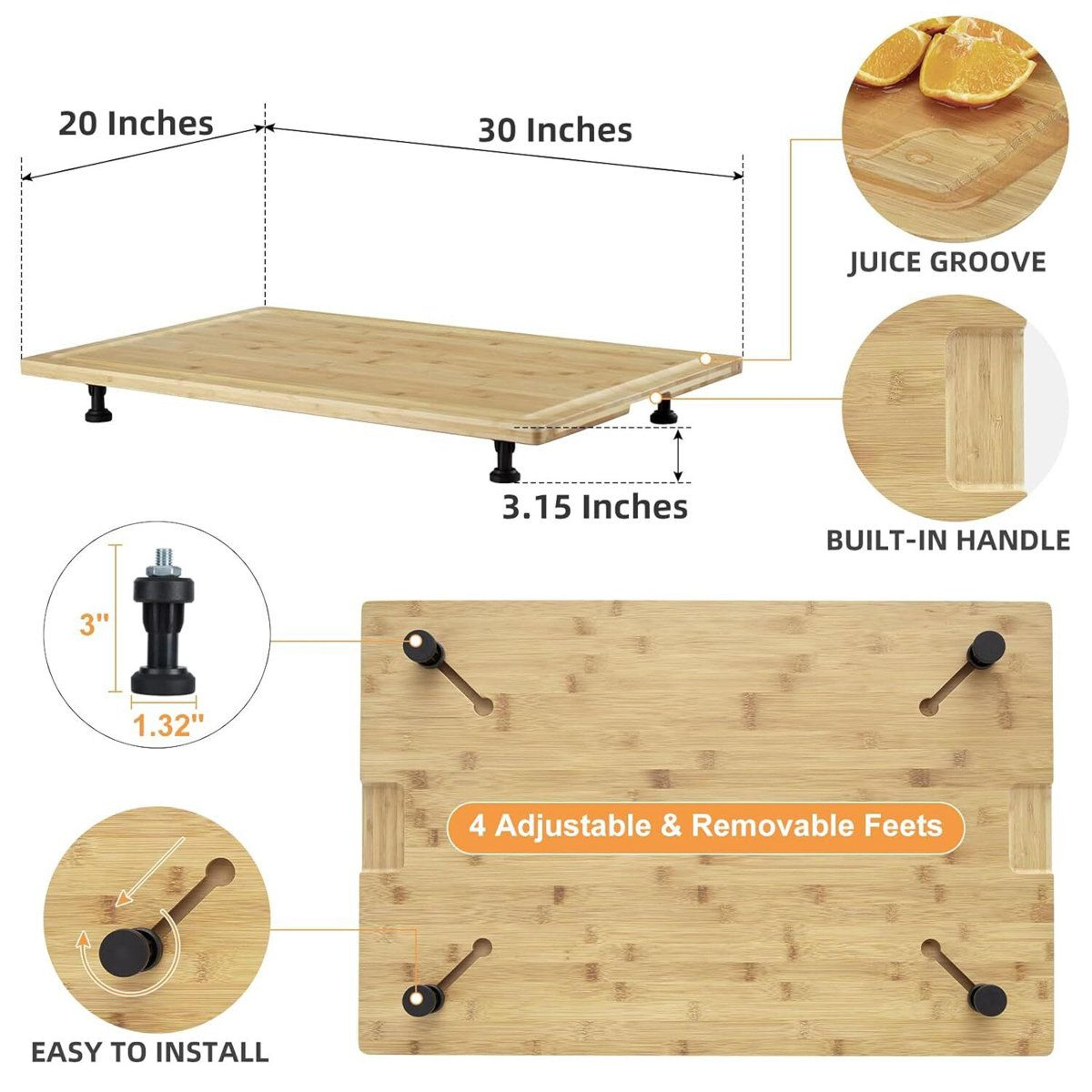 Extra Large Bamboo Cutting Board Stovetop Cover 30 X 20 Noodle Board With Removable Feet 4