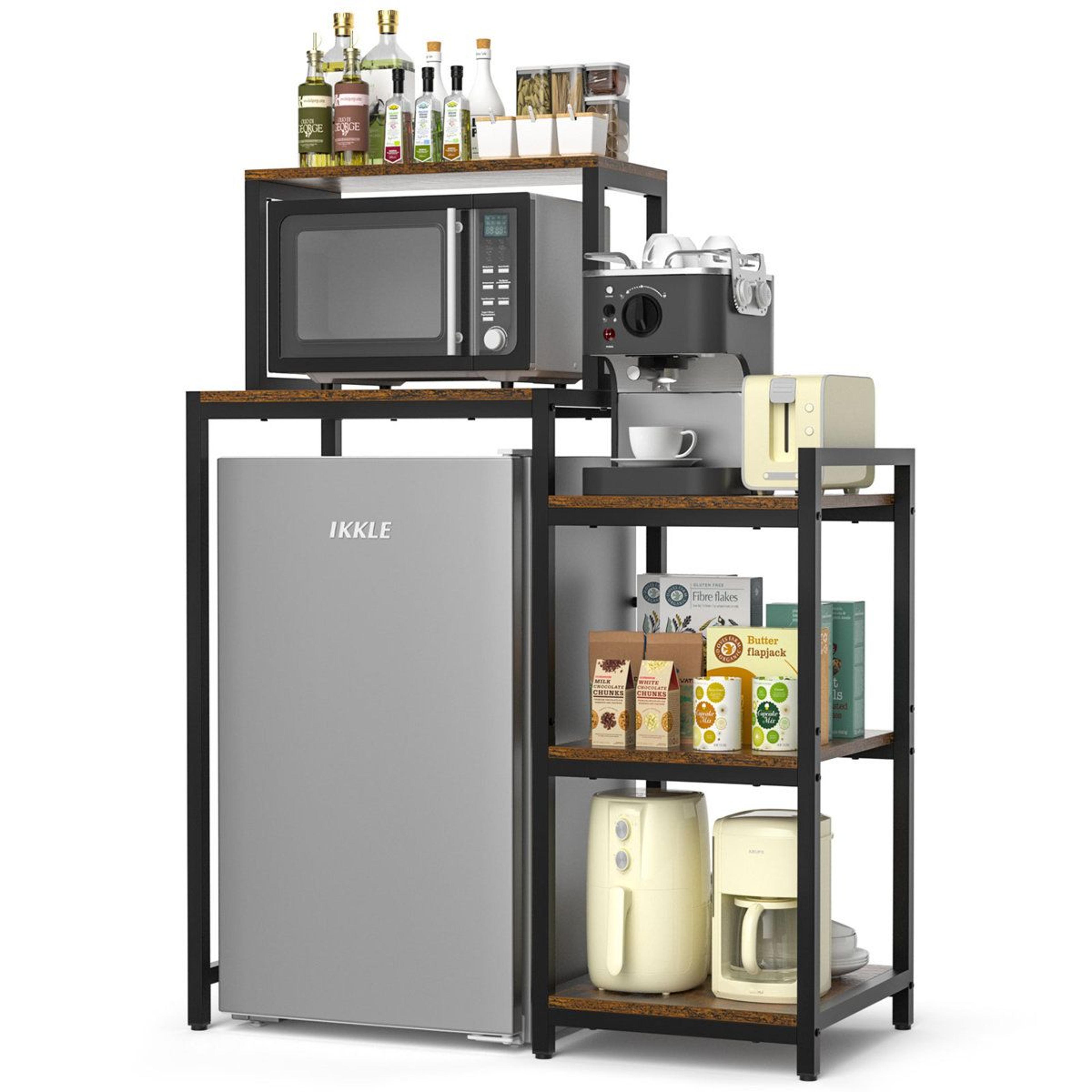 3 Tier Mini Fridge Stand With Storage Shelves And Microwave Organizer 4