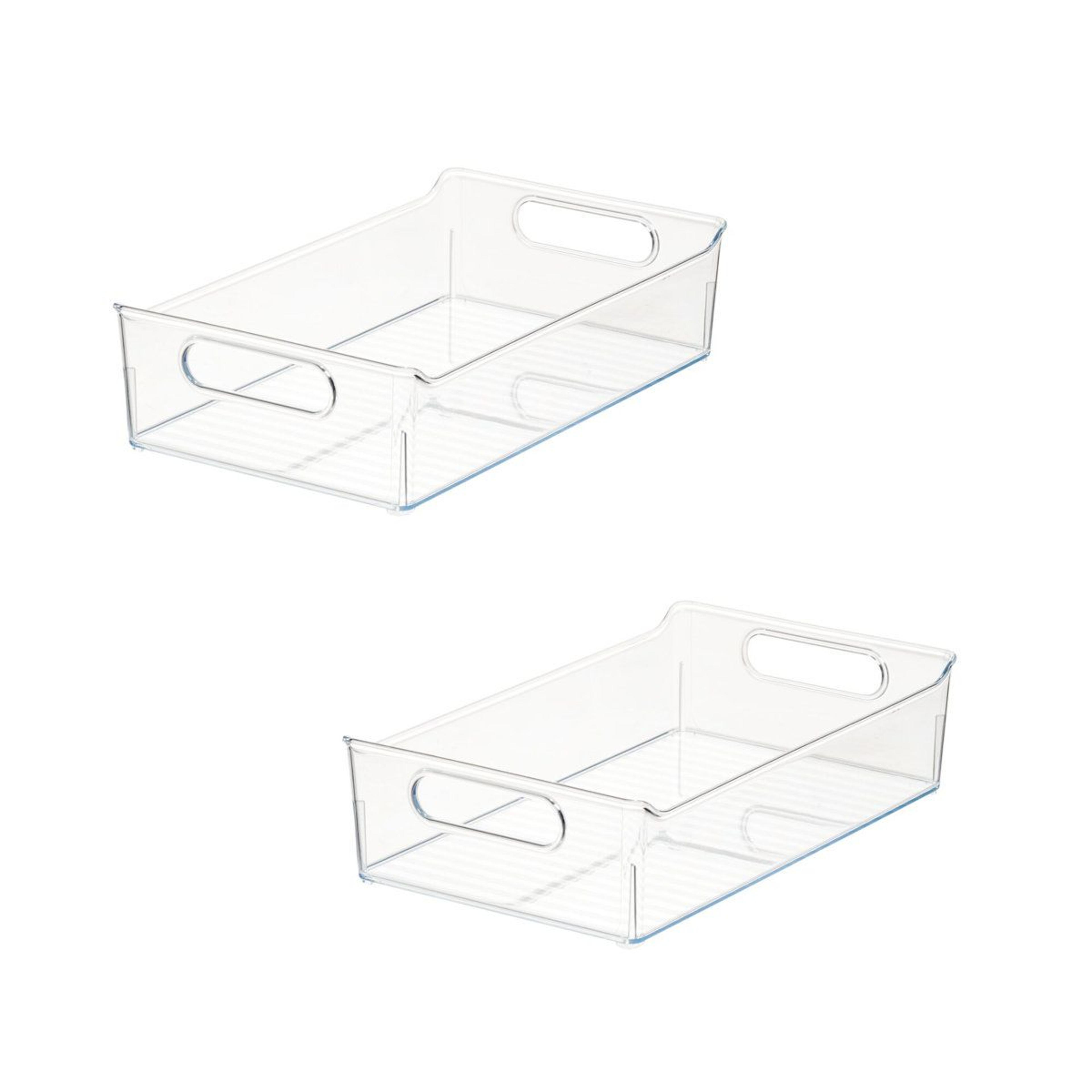 clear pantry storage organizer bins with handles recycled plastic set of two