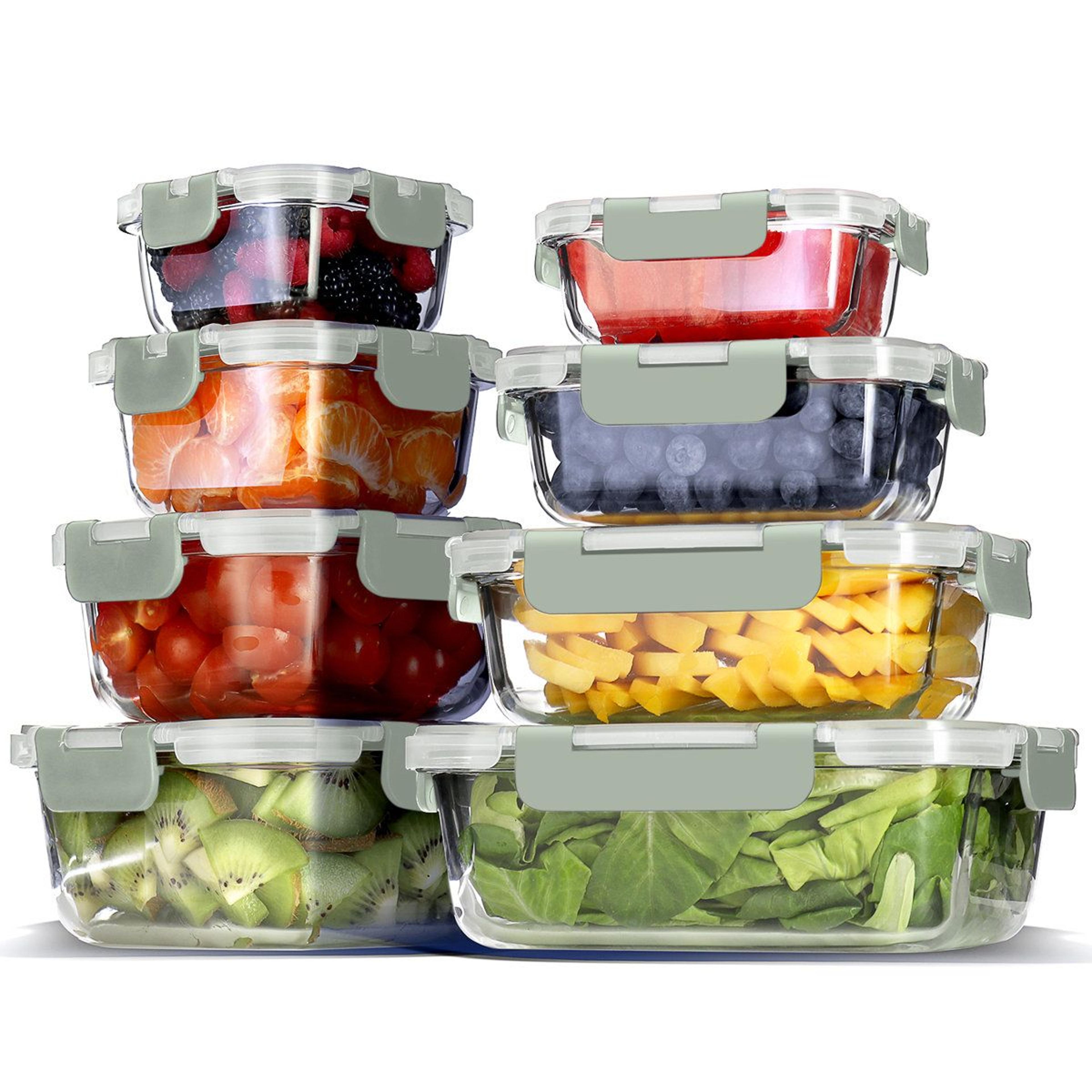 16 piece borosilicate glass food storage container set with airtight lids