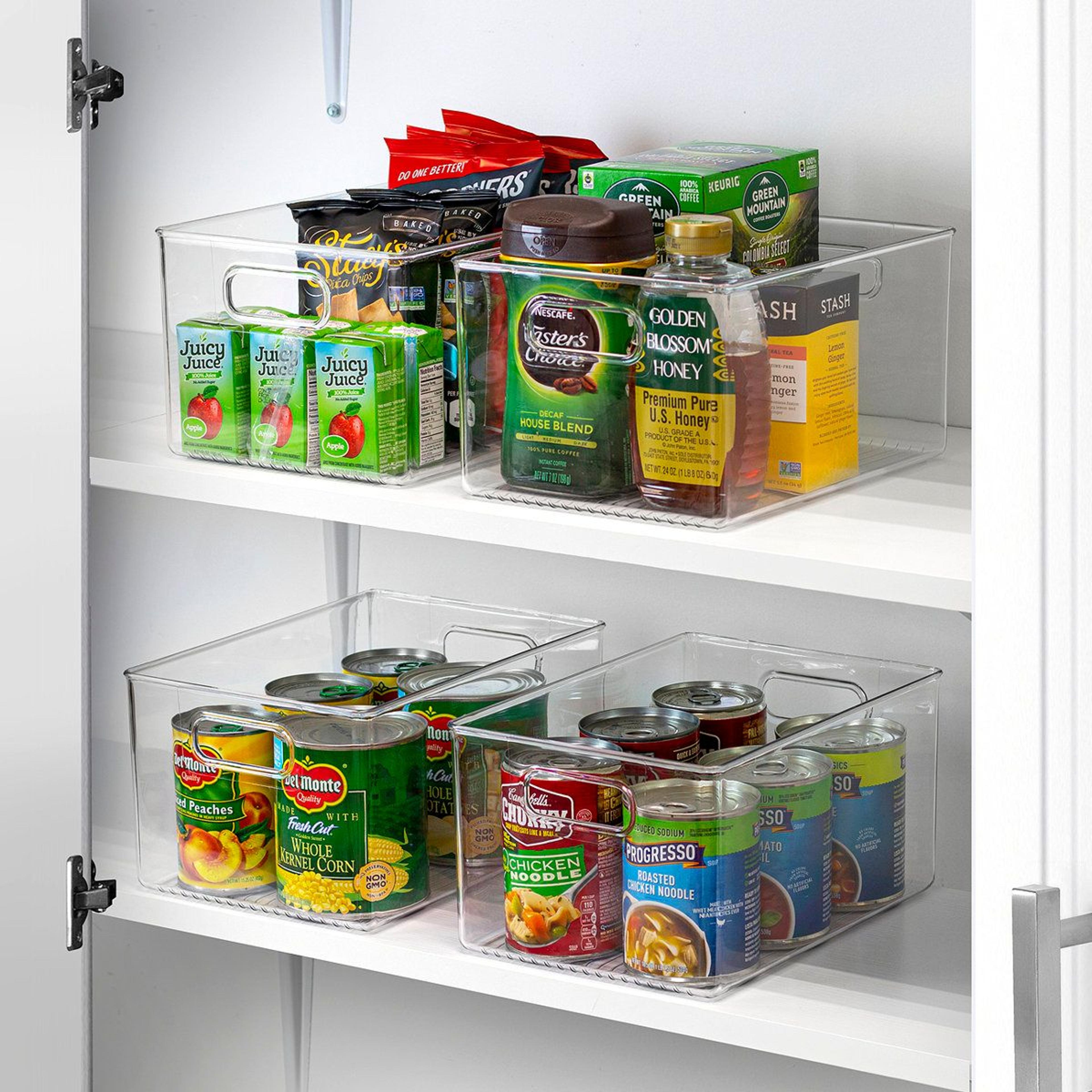 large clear fridge storage bins with handles 4 pack pantry organizer containers