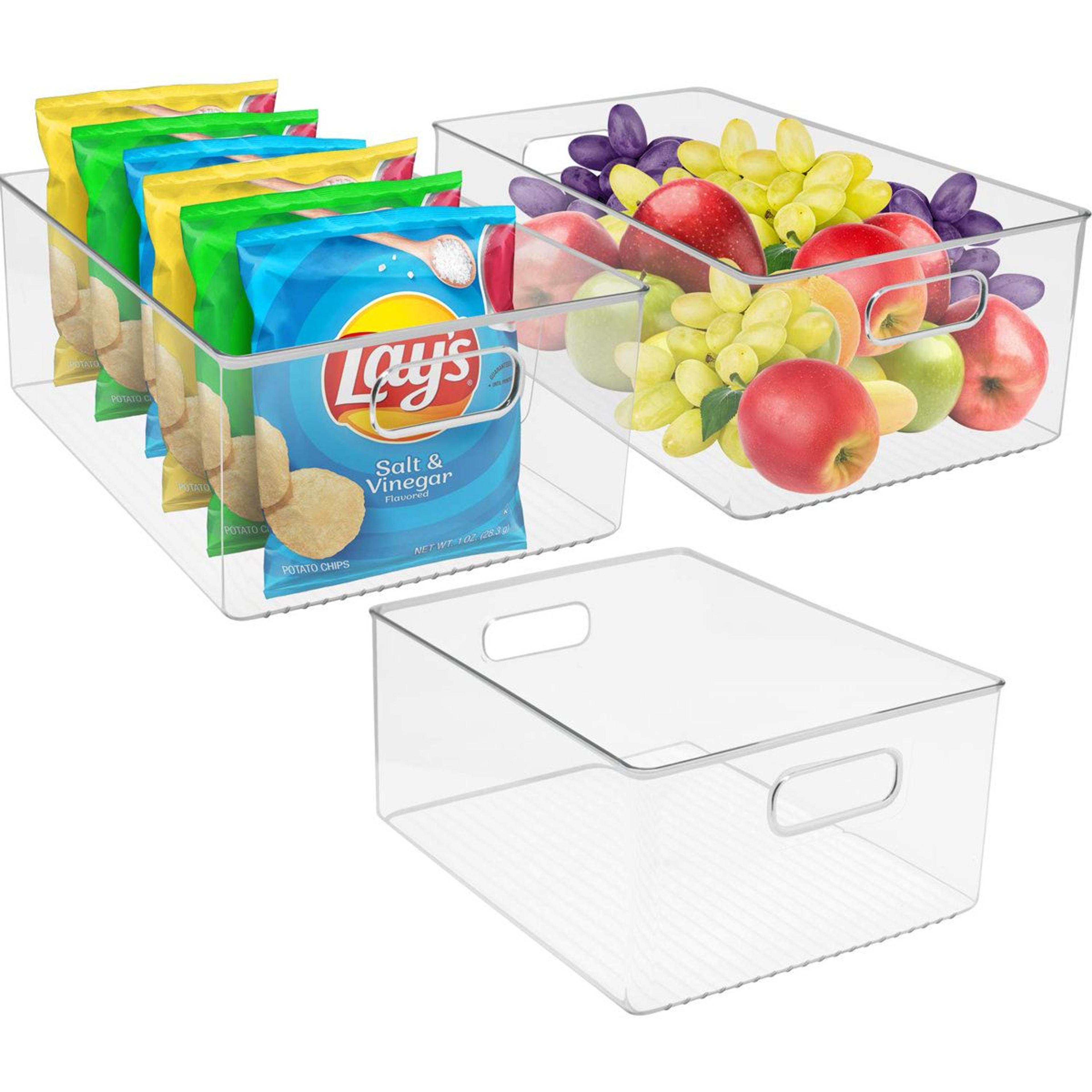 large clear fridge organizer bins with handles pantry storage set