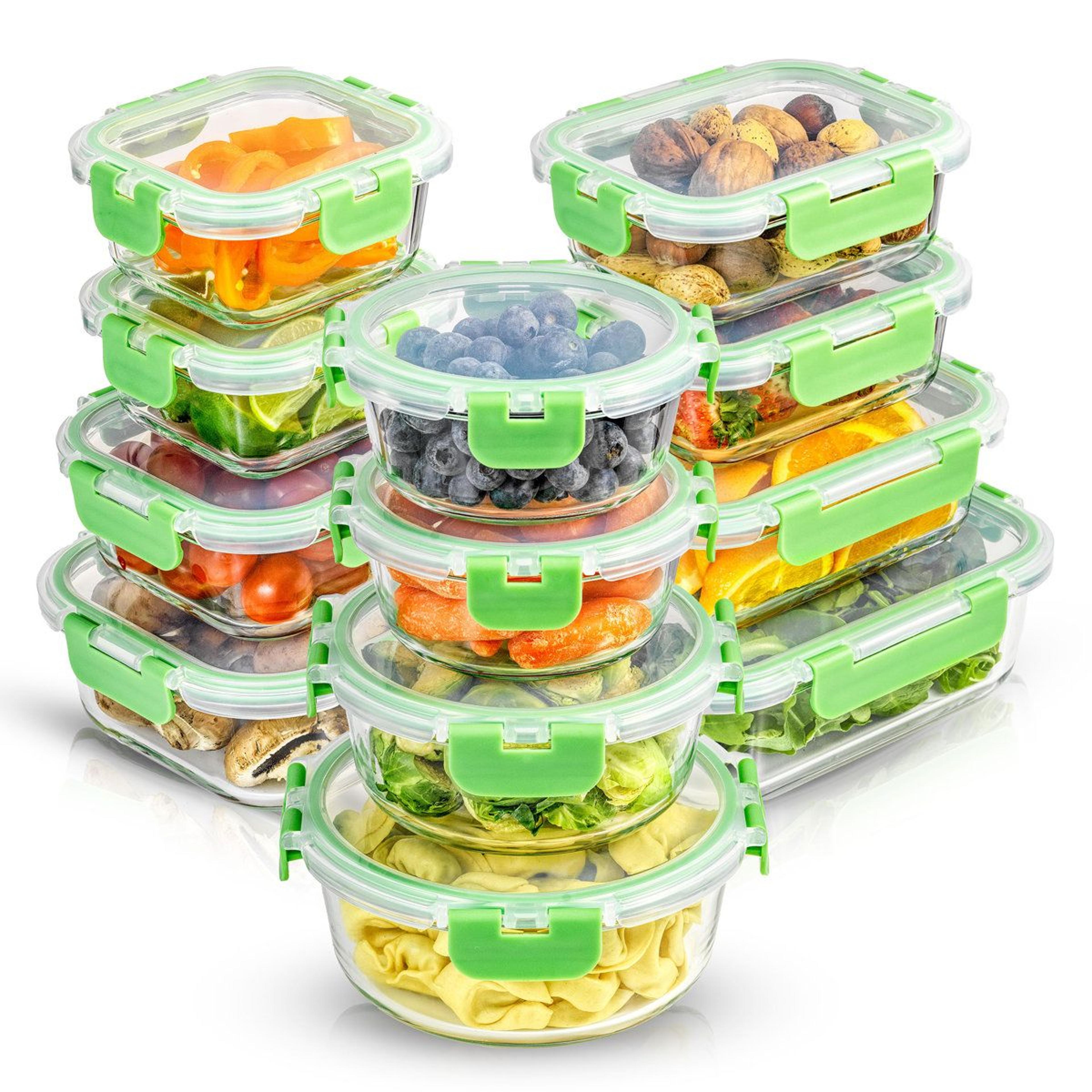 24 piece airtight glass food storage container set with leakproof lids