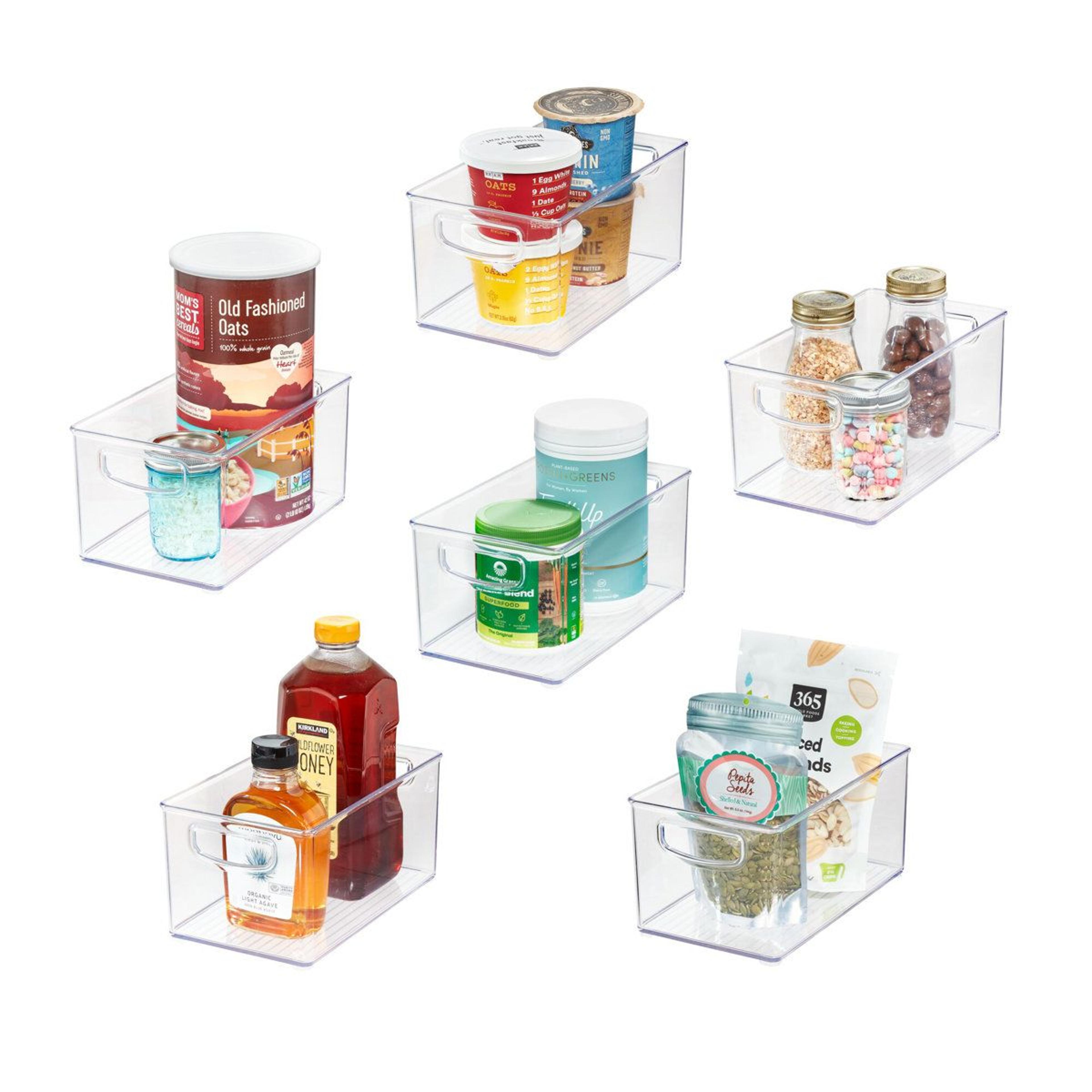 Clear Pantry Organizer Bins With Handles 6 Piece Refrigerator Storage Set 4