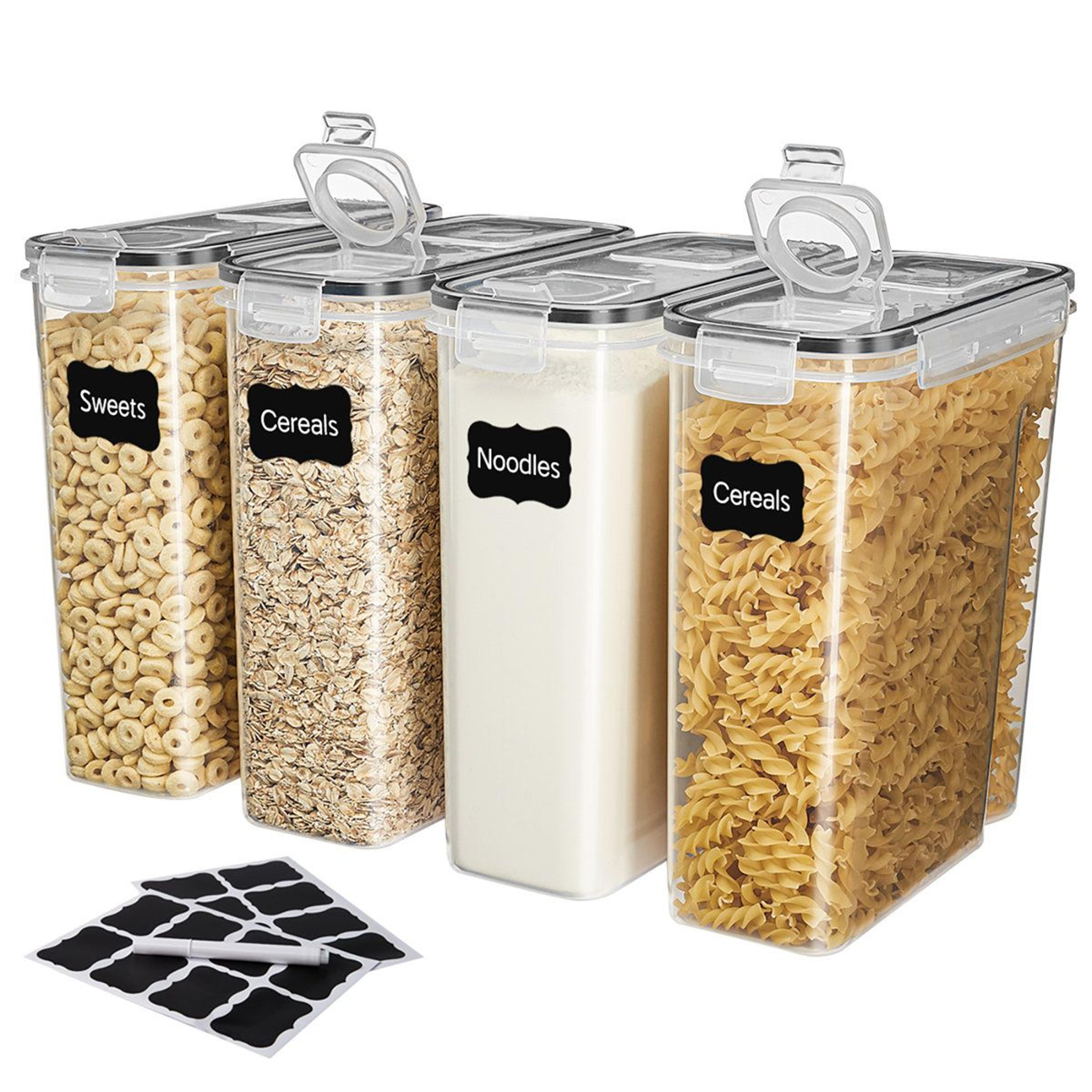 4 pack airtight cereal storage containers with pour lids for pantry organization