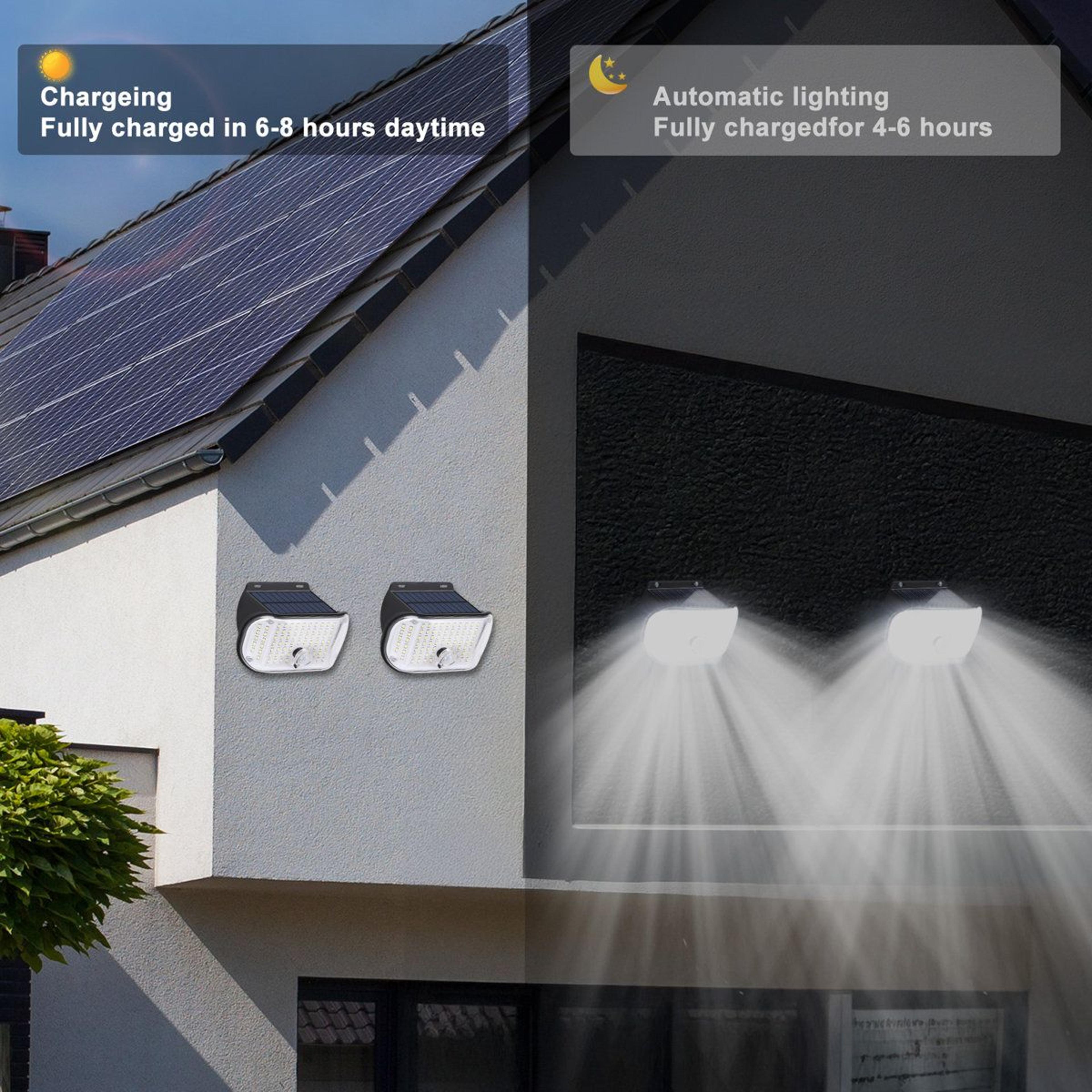 100 LED Solar Security Lights 2 Pack IP65 Waterproof Outdoor Wall Lights 1