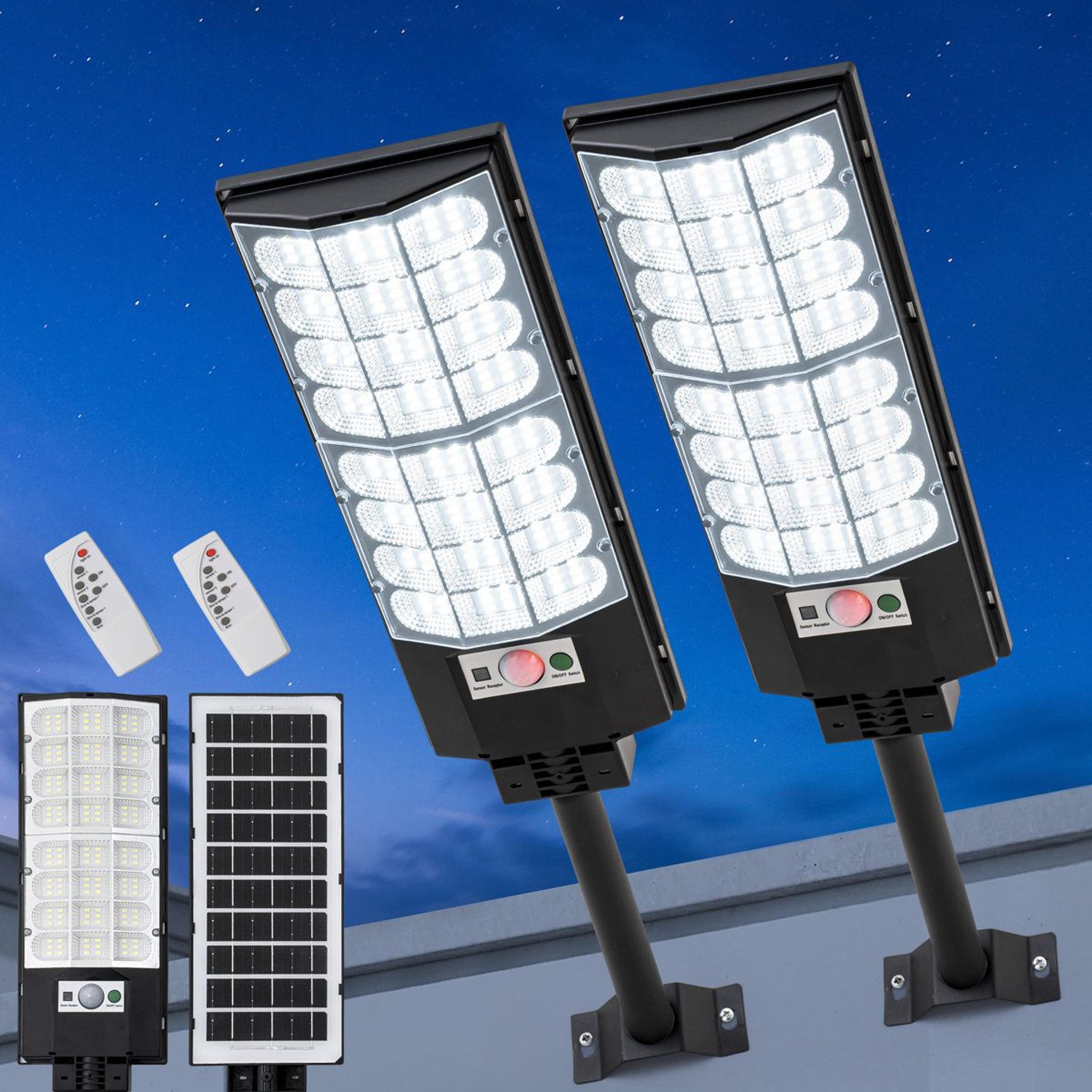 Solar Motion Sensor Street Lights Dusk To Dawn Outdoor Lights With Remote Control Set Of 2 4