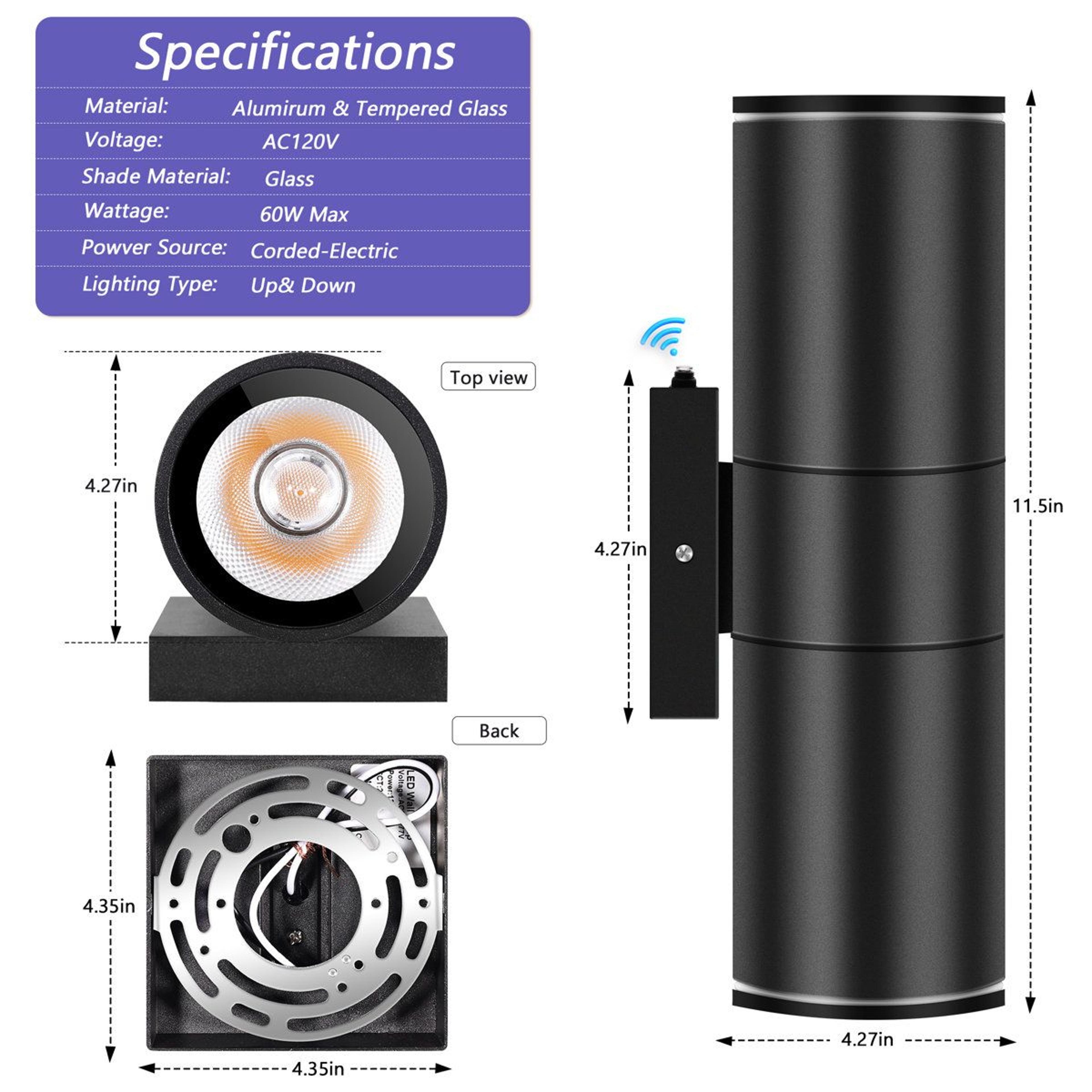 Modern Dusk To Dawn Outdoor Wall Light IP65 Waterproof LED Sconce 6