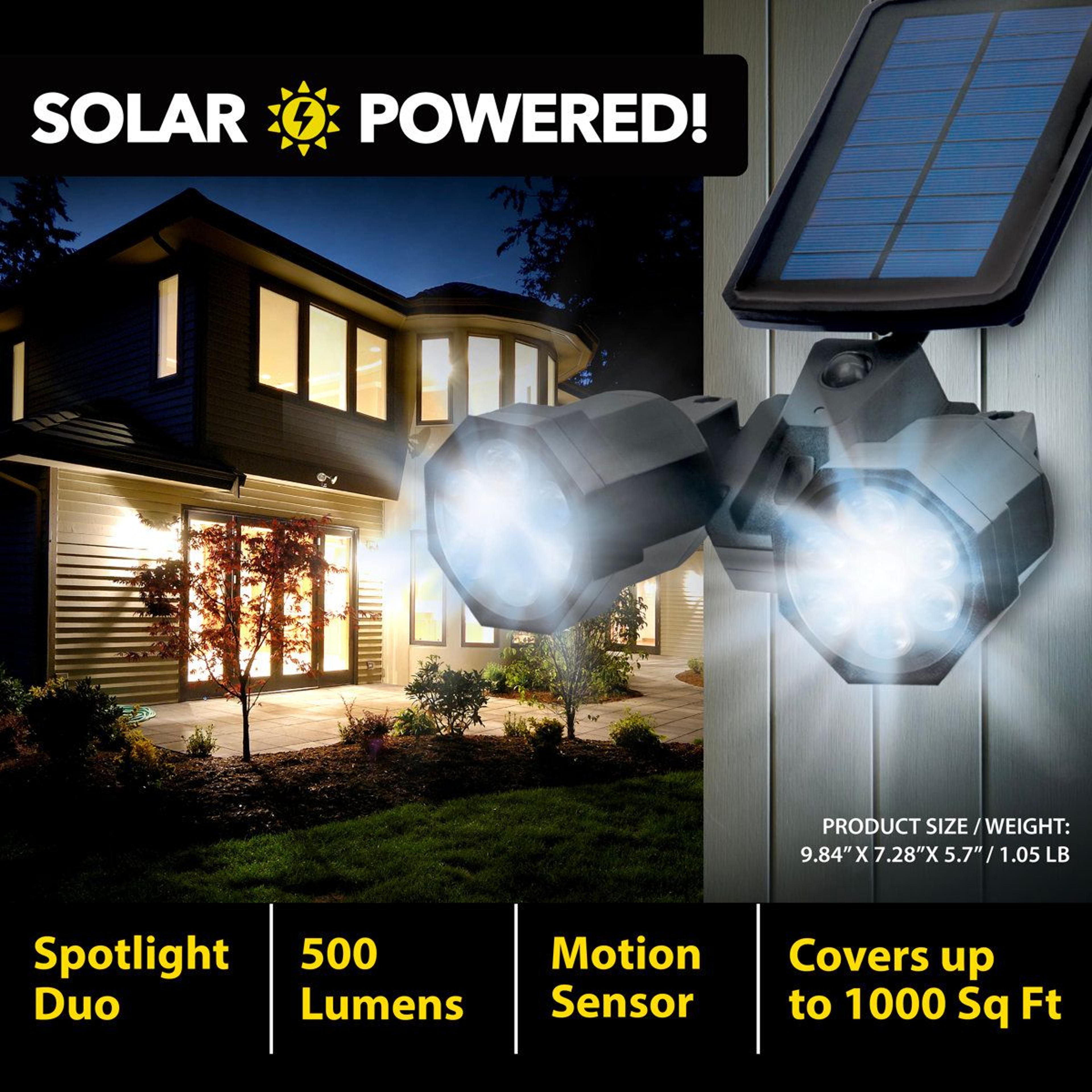 Solar Motion Sensor Outdoor Spotlight 500 Lumen Dual Head Security Light 6