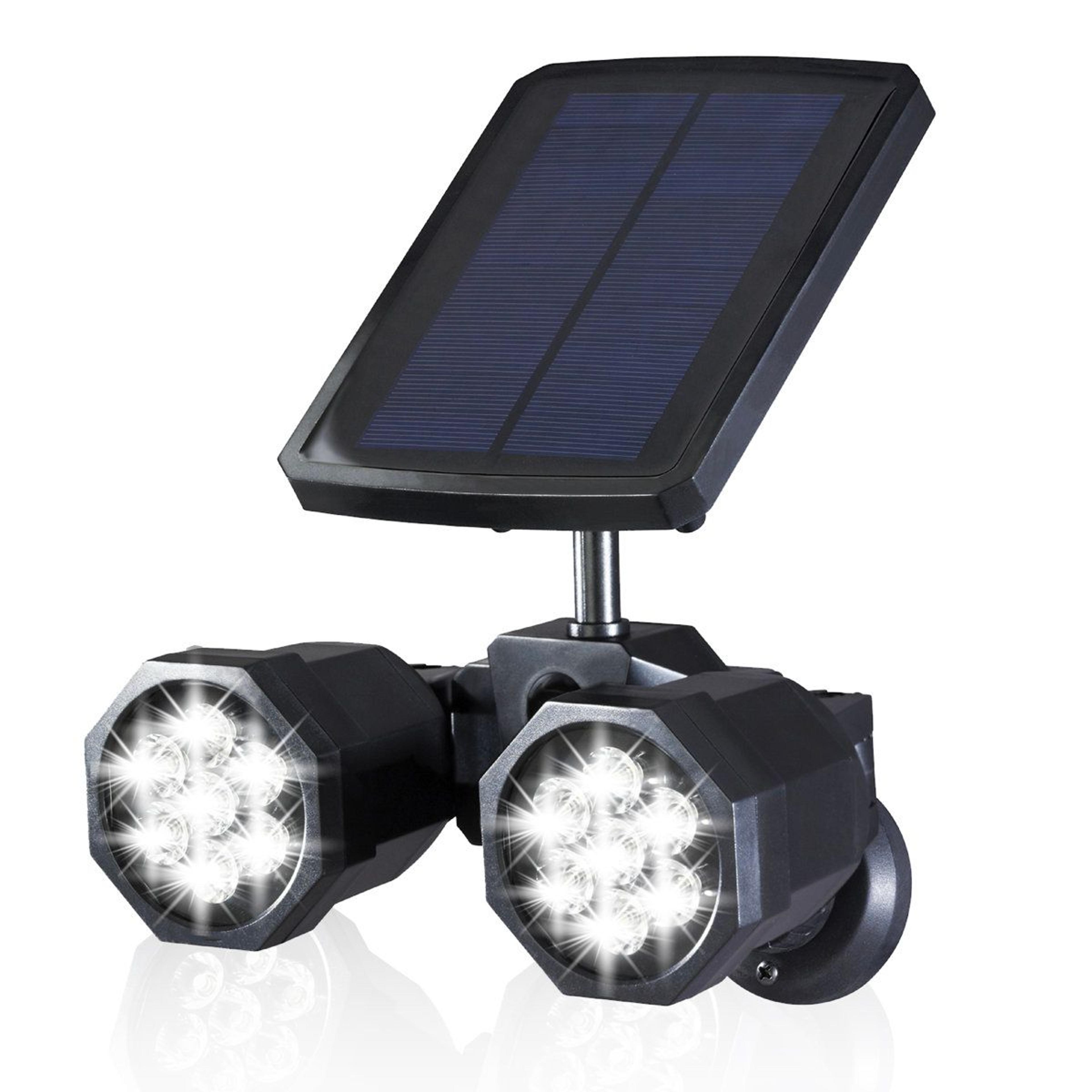 solar motion sensor outdoor spotlight 500 lumen dual head security light
