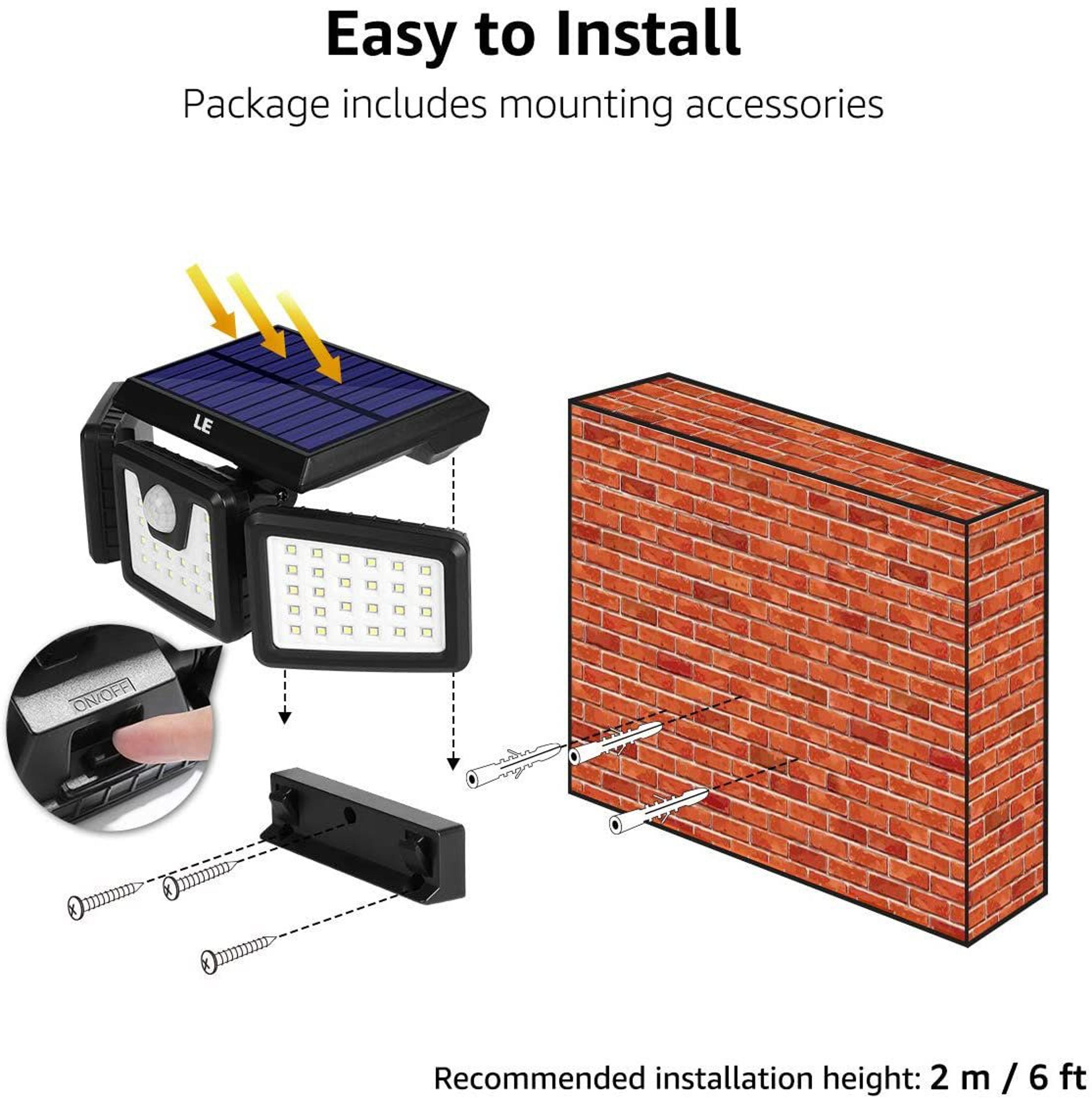 Solar Motion Sensor Security Lights 2 Pack IP65 Waterproof 800LM Adjustable Outdoor Flood Lights 1