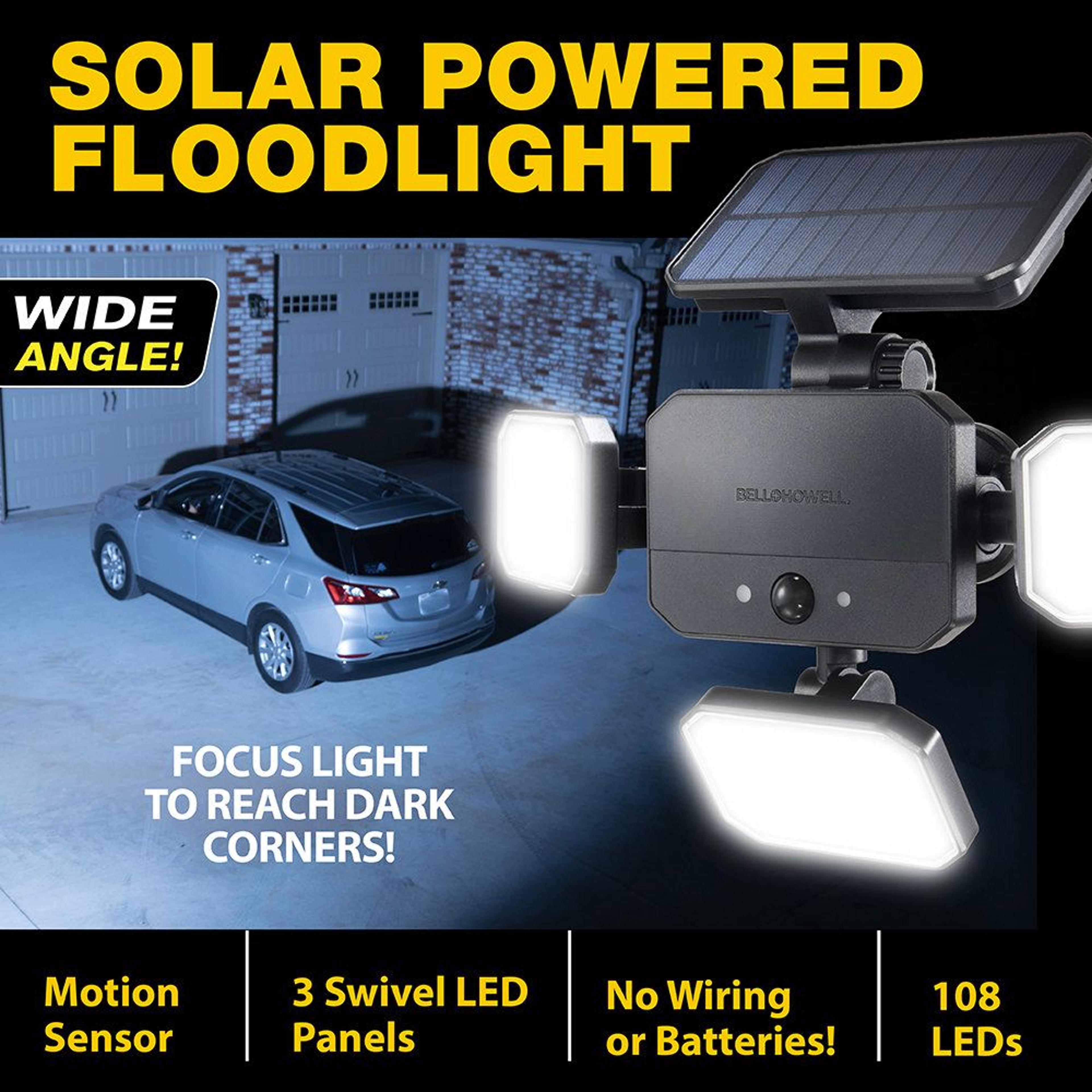 Solar Motion Sensor Floodlight With Remote Control Adjustable LED Panels And Wide Coverage 6