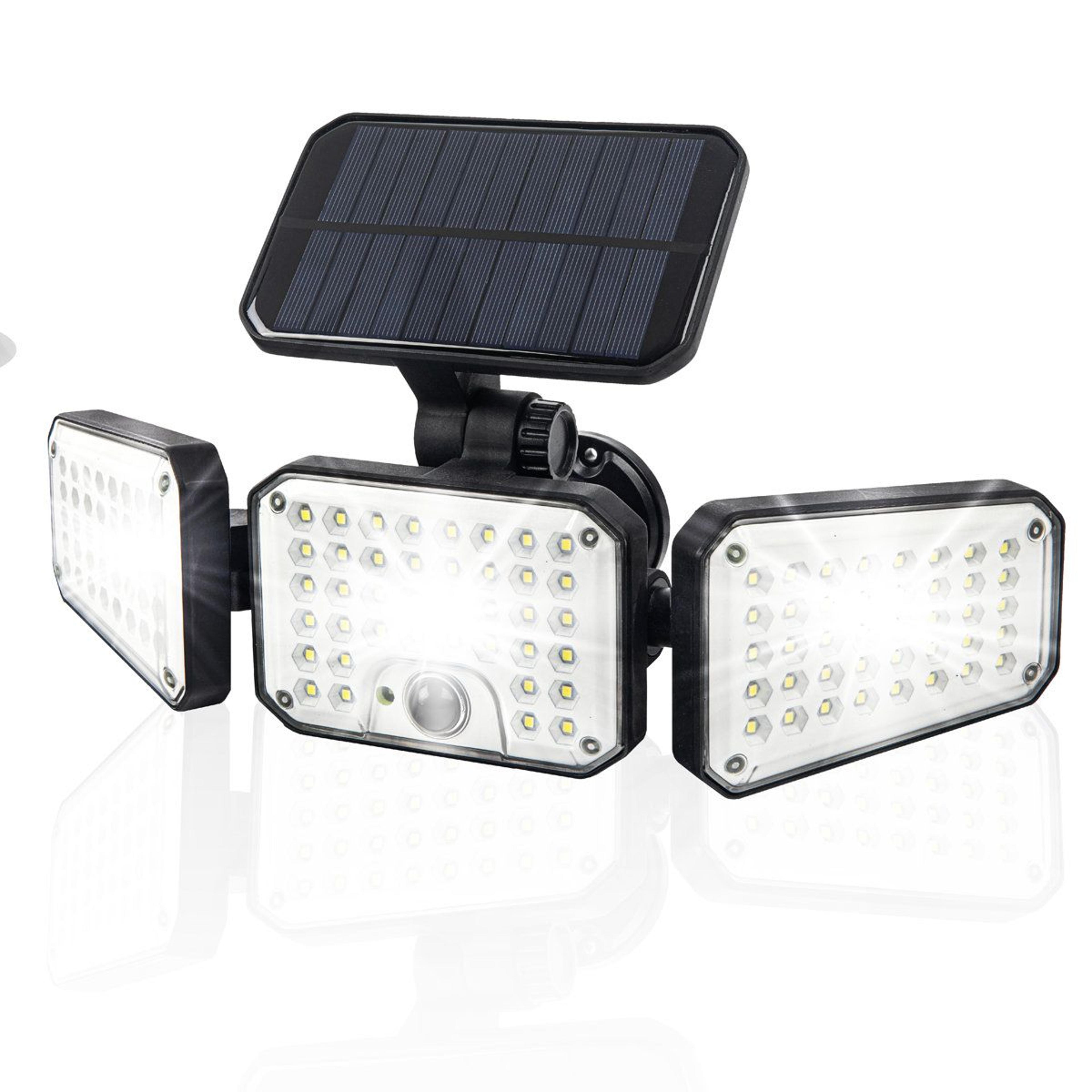 solar motion sensor floodlight with adjustable led panels and weather resistant outdoor security lighting