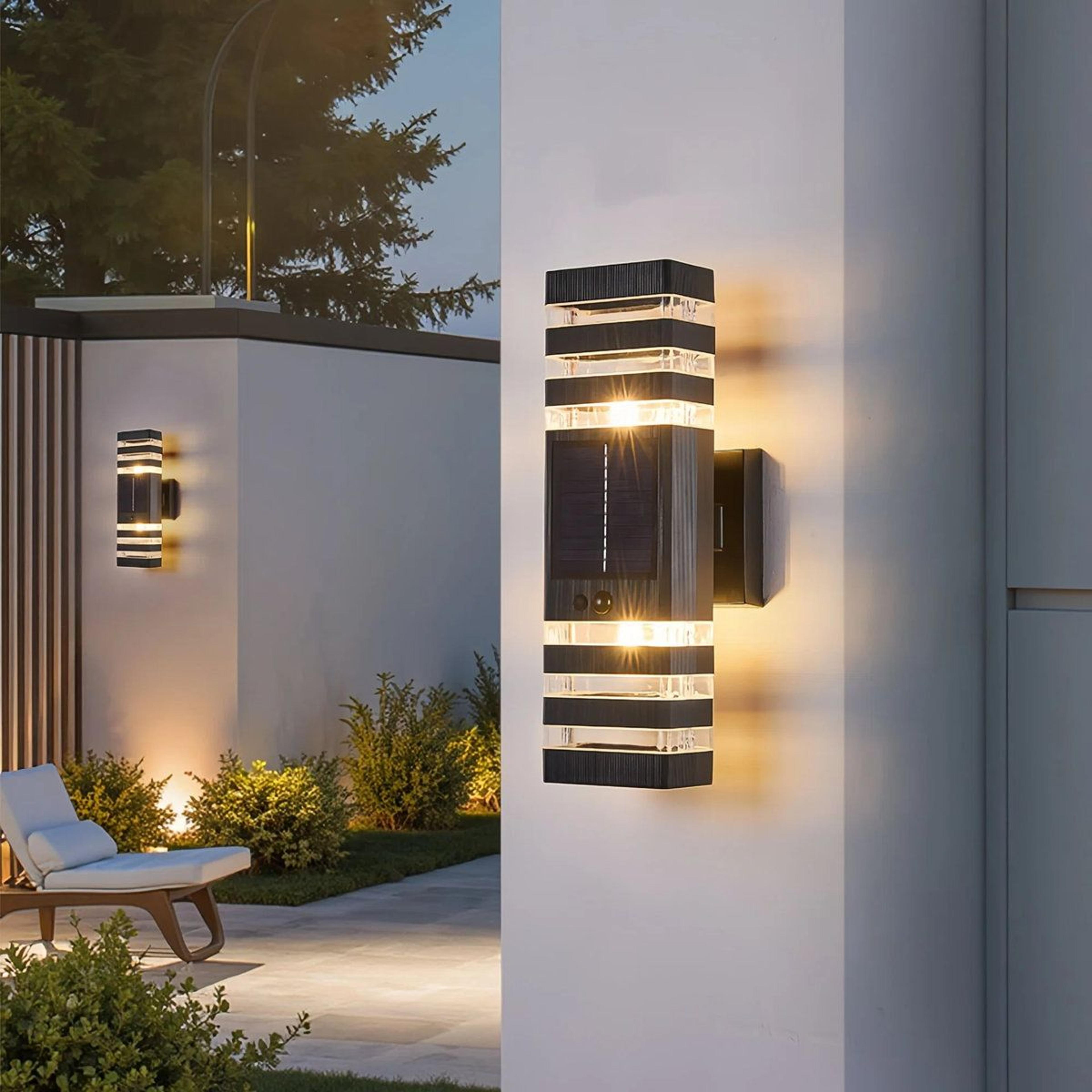 Solar Motion Sensor Outdoor Wall Lights 2 Pack Dusk To Dawn Sconces 4
