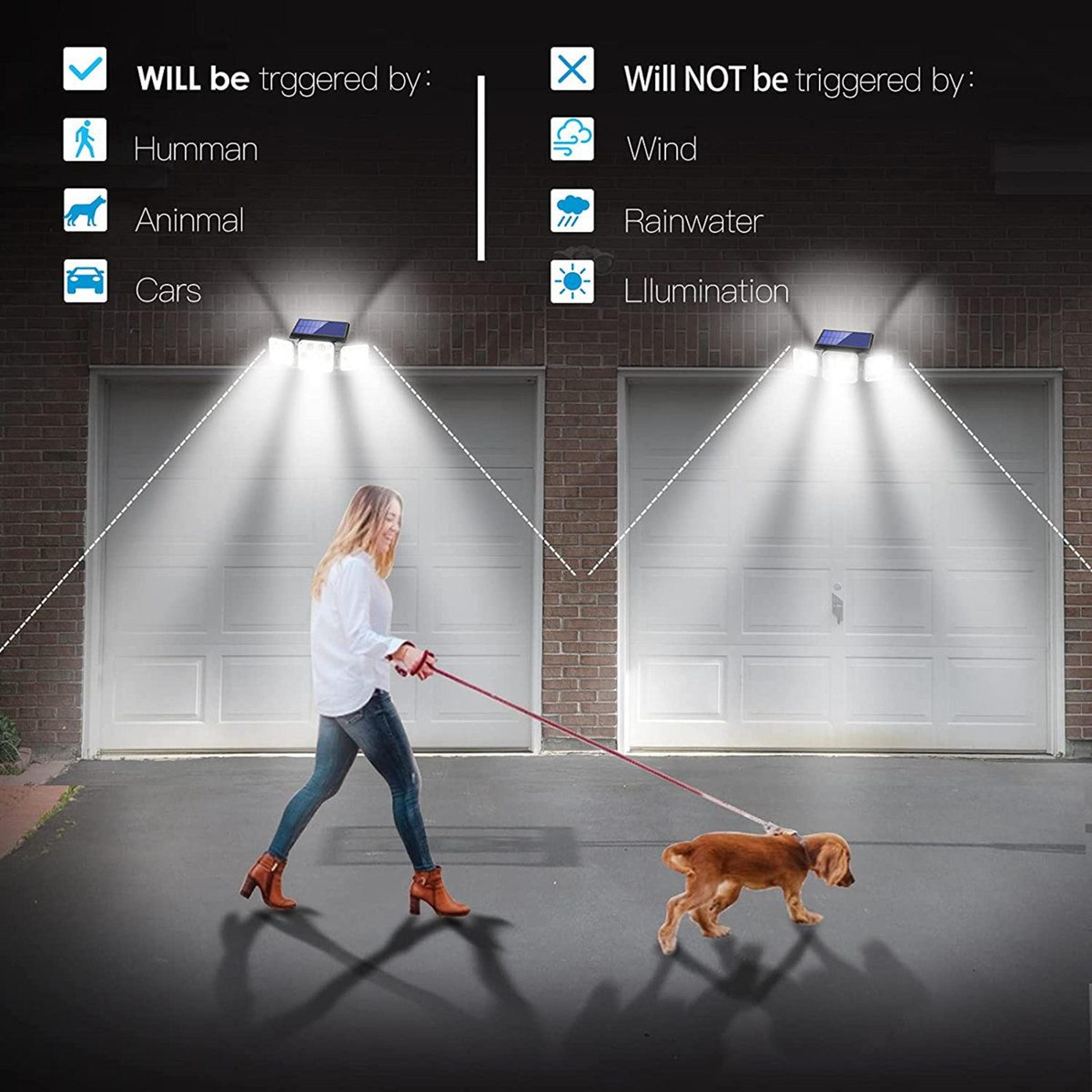 Solar Motion Sensor Security Light With 3 Adjustable Heads Remote Control And 800LM LED Illuminatio 6
