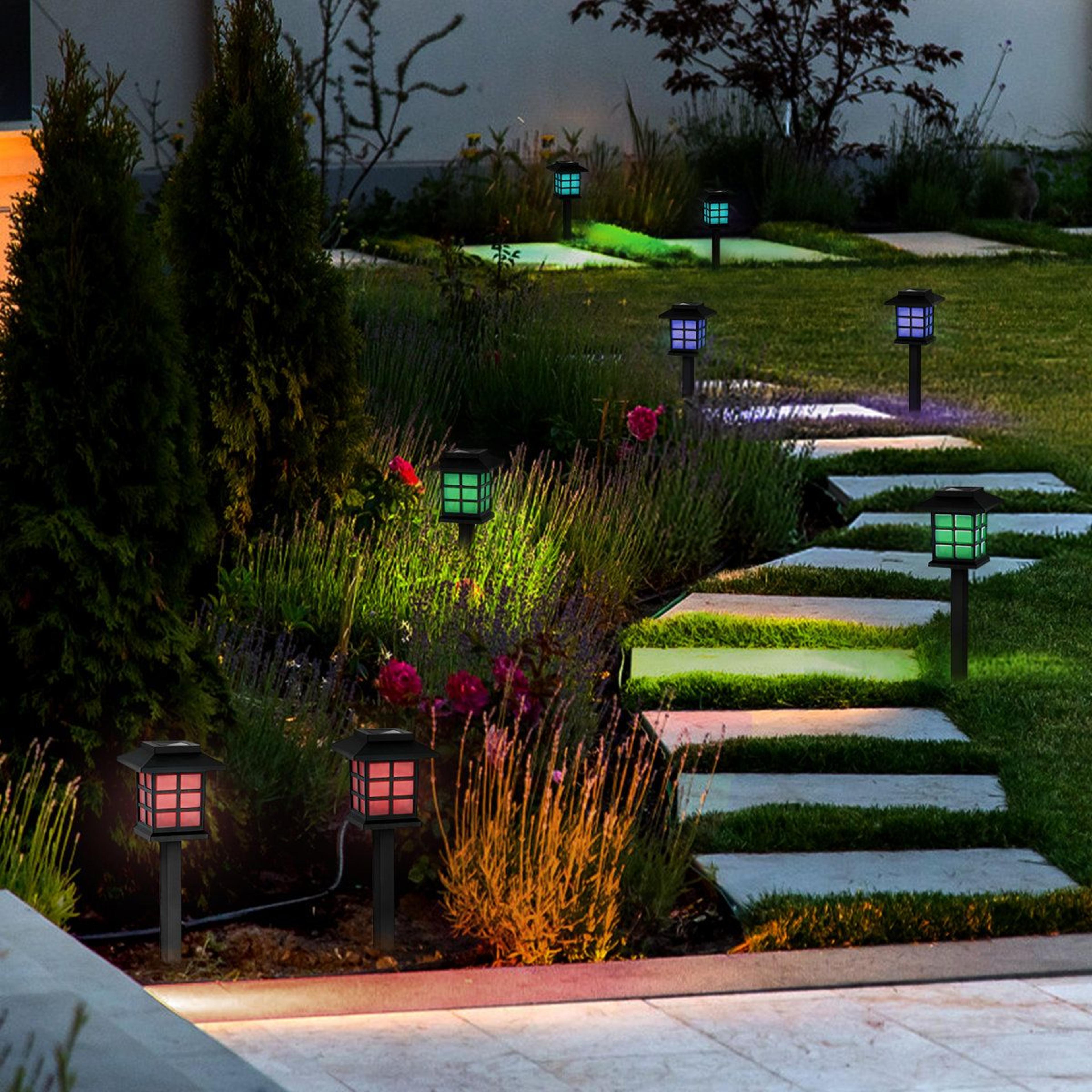 Color Changing Solar Pathway Lights 16 Pack Waterproof Outdoor Garden Stake Lights 4