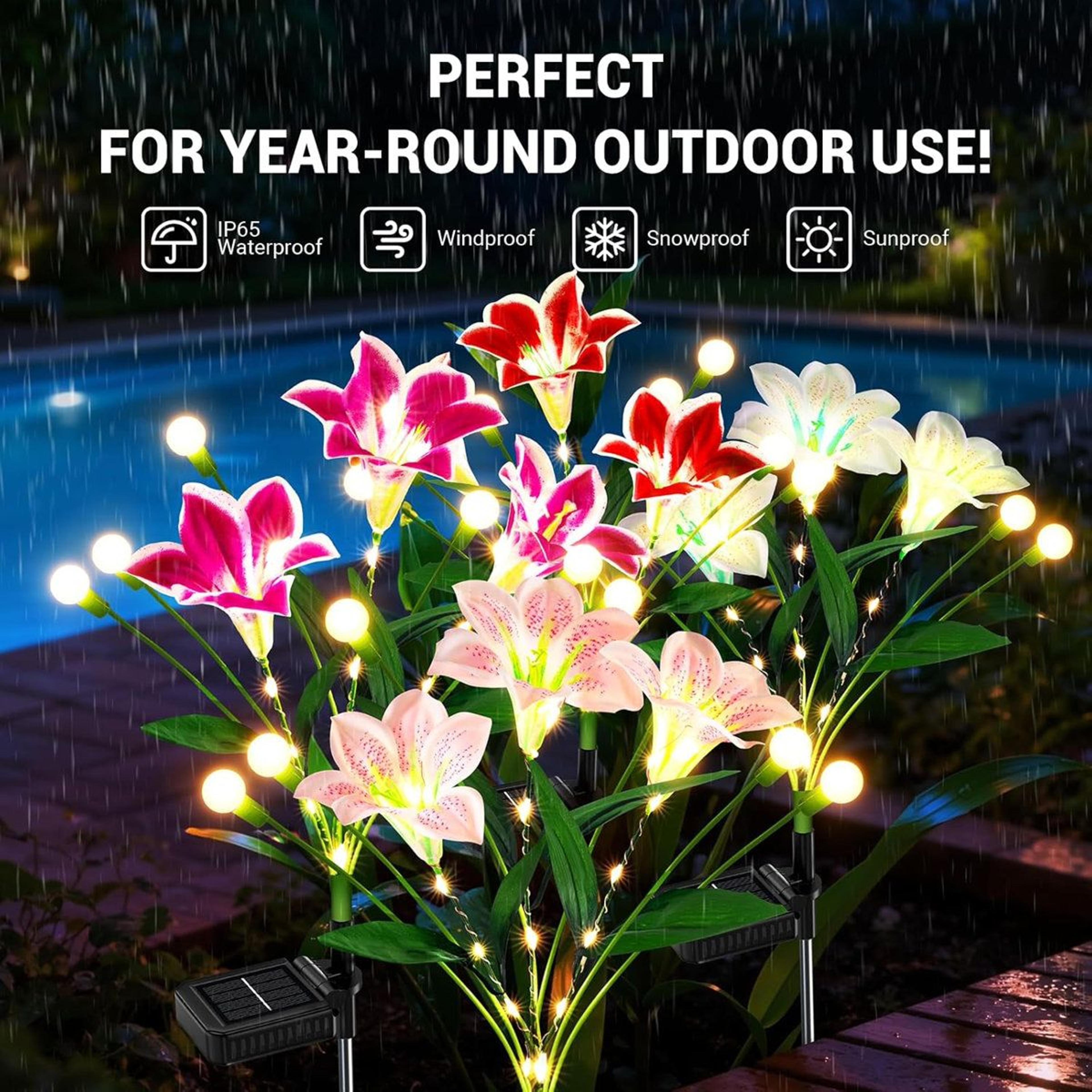 Solar Lily Firefly Garden Lights Waterproof Swaying Outdoor Pathway Decor Set Of 4 1