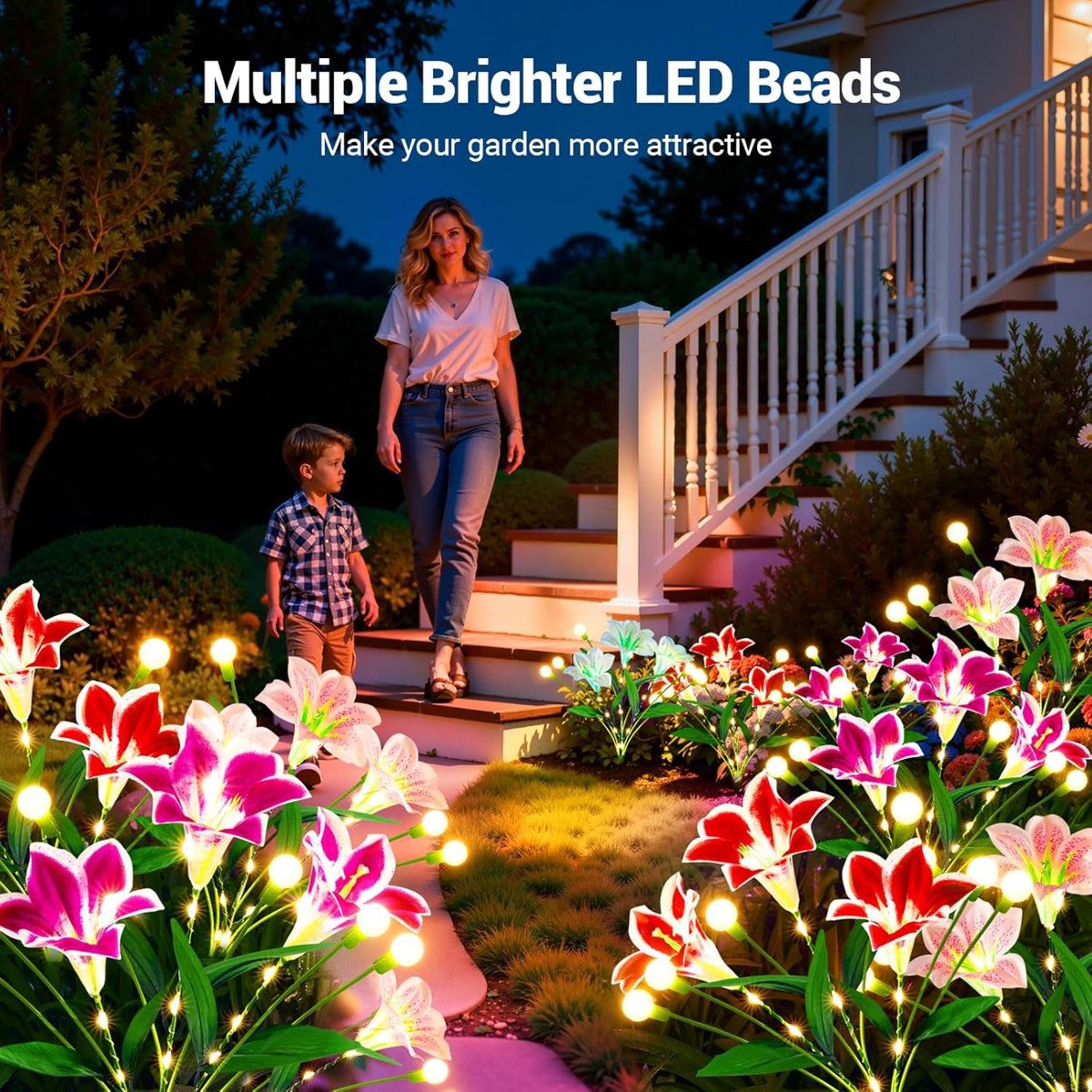Solar Lily Firefly Garden Lights Waterproof Swaying Outdoor Pathway Decor Set Of 4 3