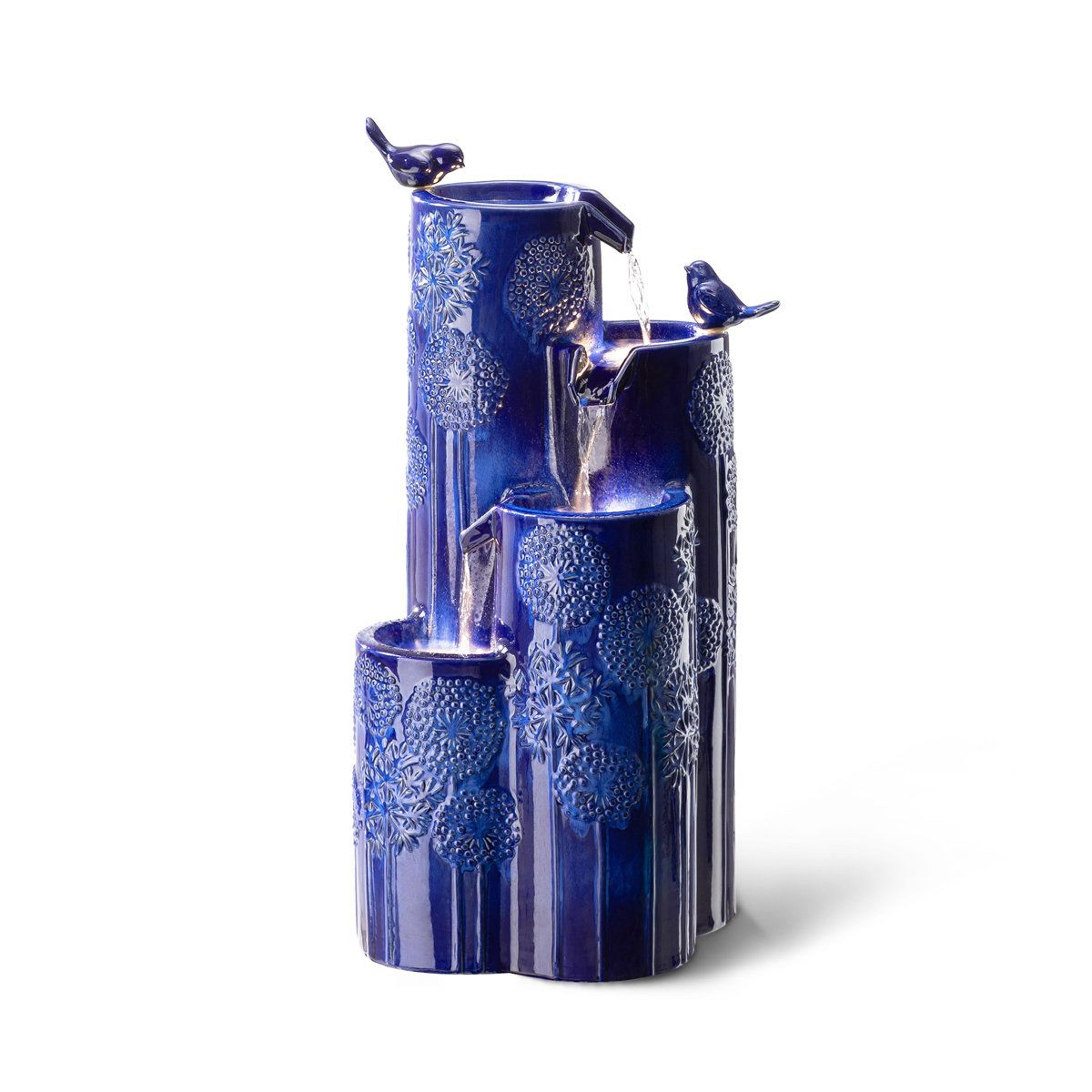 serene 4 tier ceramic outdoor floor fountain with led lights and pump