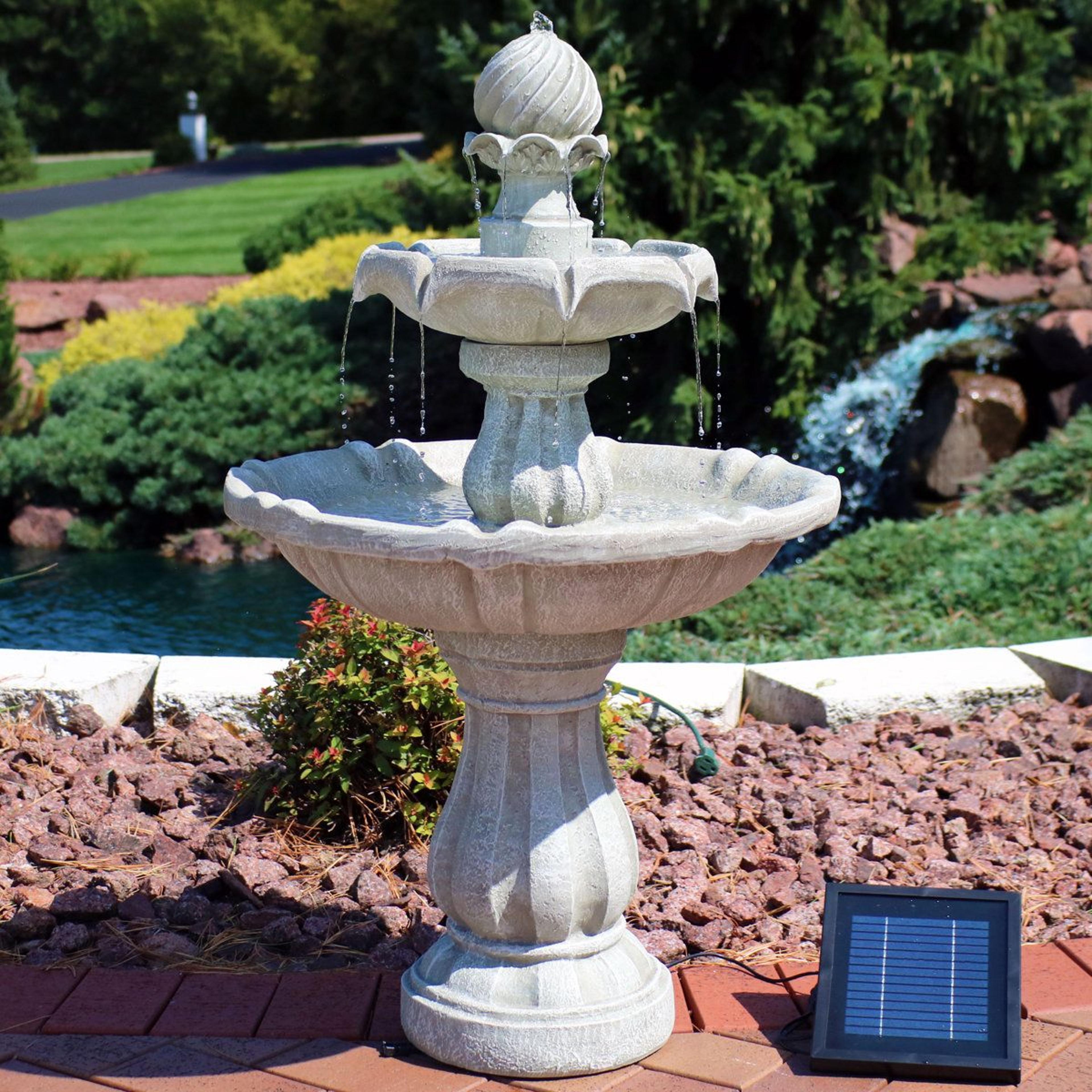 Traditional 2 Tier Solar Water Fountain With Battery Backup For Patio And Garden 9