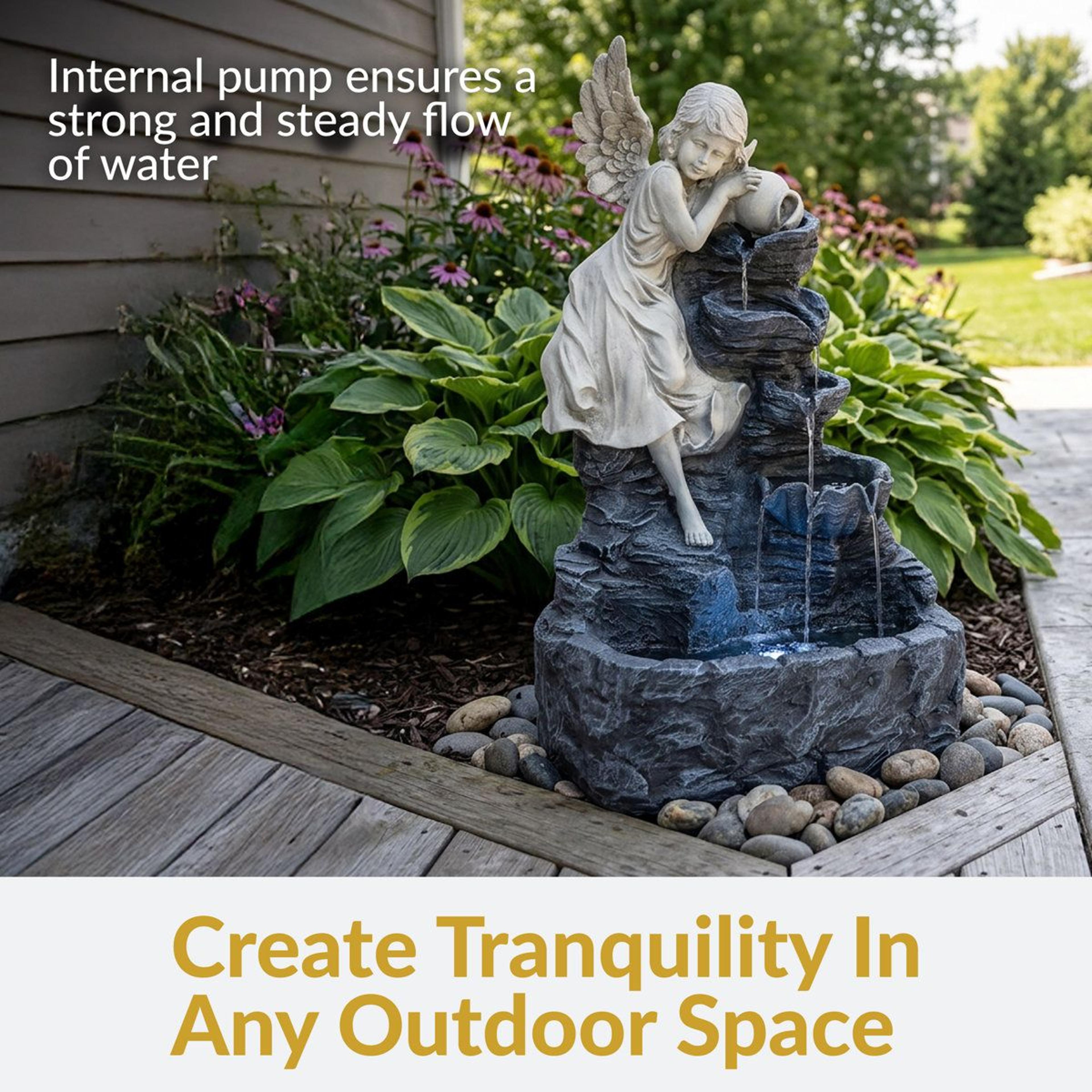Solar Angel Garden Fountain With LED Light And Battery Backup 2